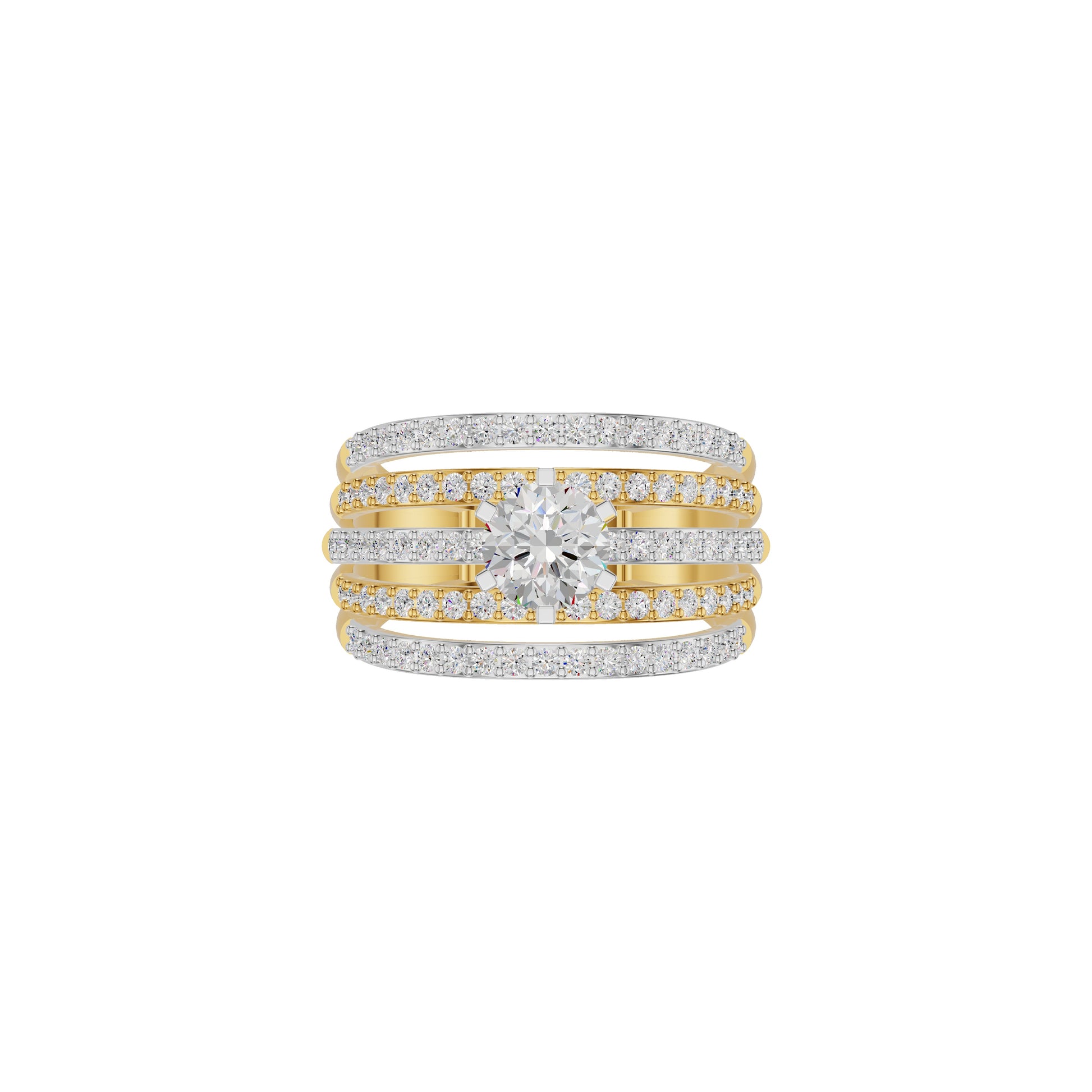 Five Line Round Solitaire Diamond Cocktail Ring 18 KT / Yellow Gold / 18