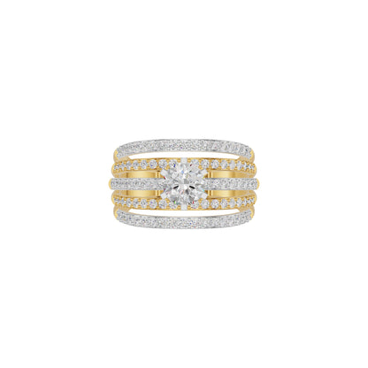 Five Line Round Solitaire Diamond Cocktail Ring 18 KT / Yellow Gold / 18