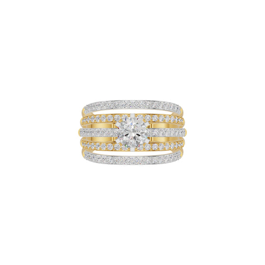 Five Line Round Solitaire Diamond Cocktail Ring 18 KT / Yellow Gold / 18