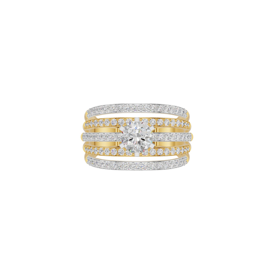 Five Line Round Solitaire Diamond Cocktail Ring 18 KT / Yellow Gold / 18