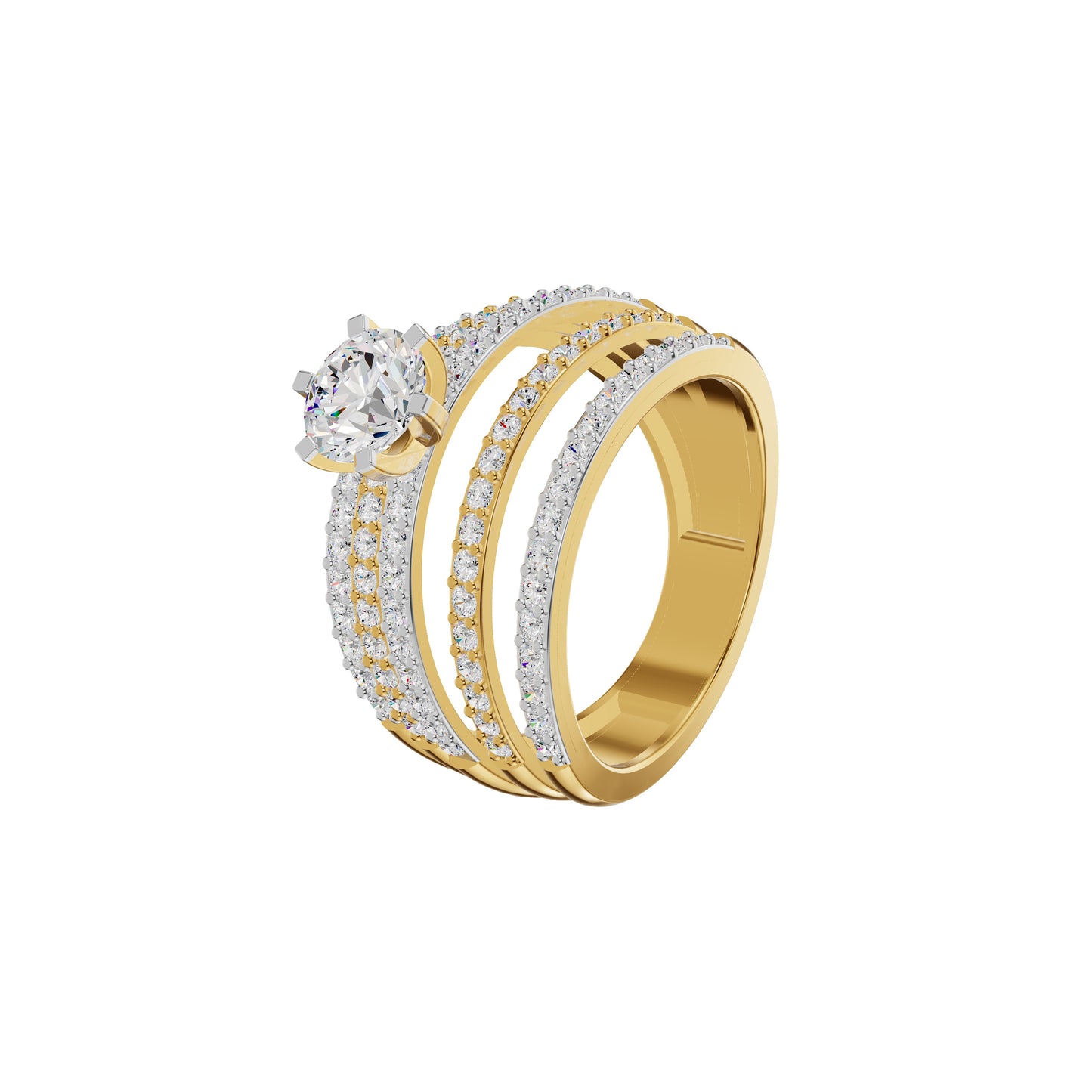 Five Line Round Solitaire Diamond Cocktail Ring 18 KT / Yellow Gold / 18