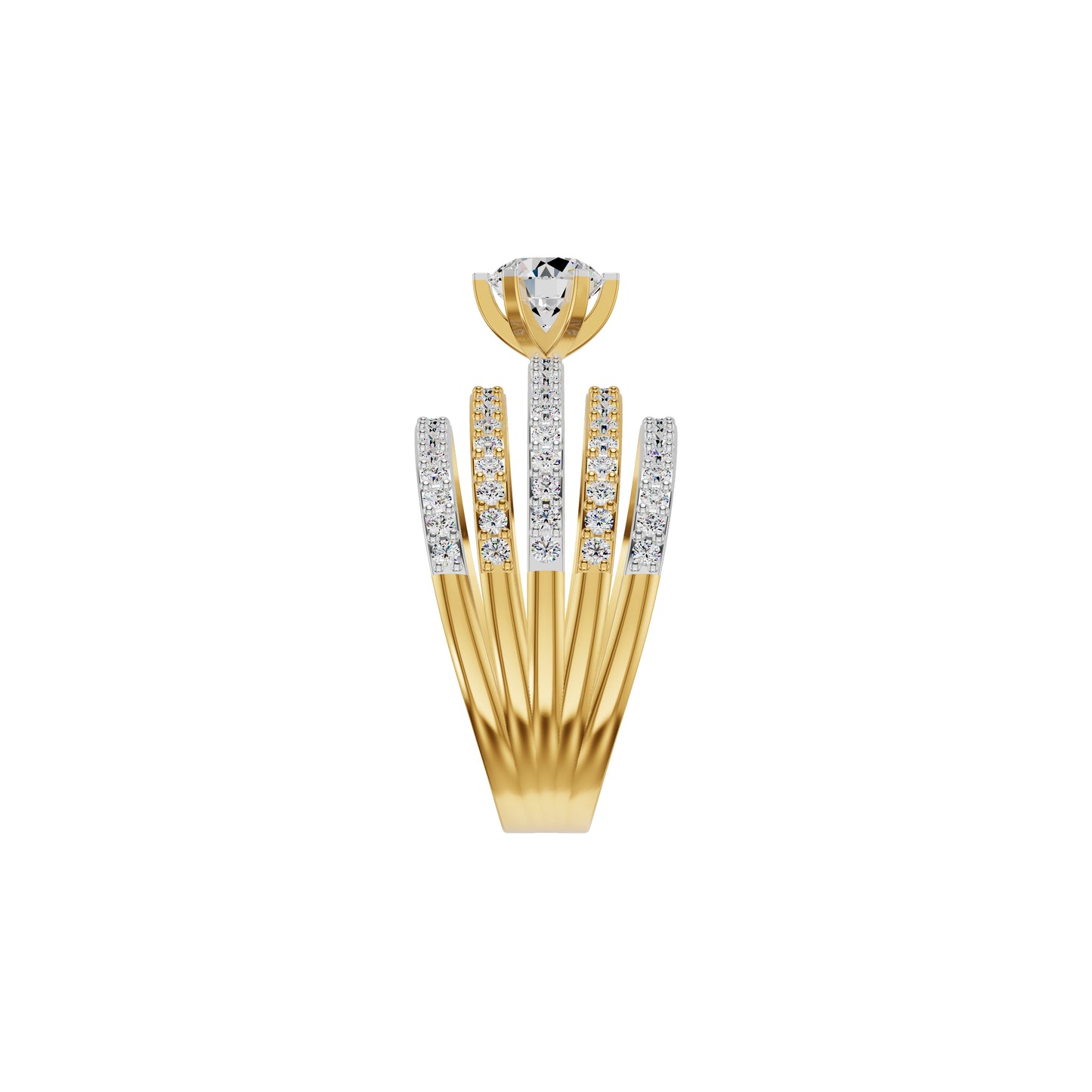 Five Line Round Solitaire Diamond Cocktail Ring 18 KT / Yellow Gold / 18