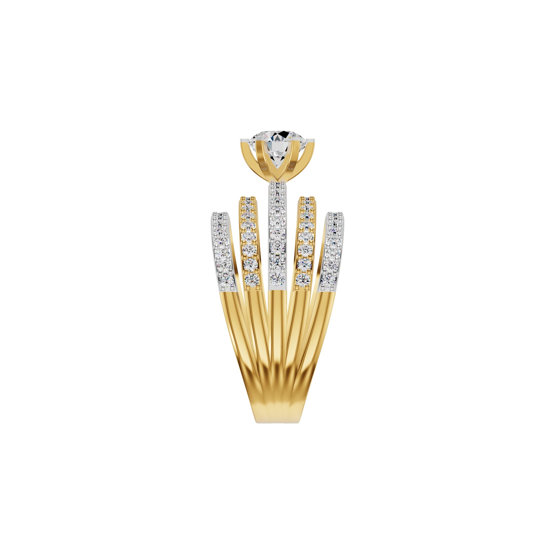 Five Line Round Solitaire Diamond Cocktail Ring 18 KT / Yellow Gold / 18