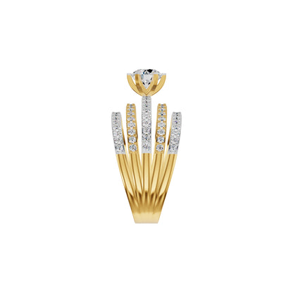 Five Line Round Solitaire Diamond Cocktail Ring 18 KT / Yellow Gold / 18