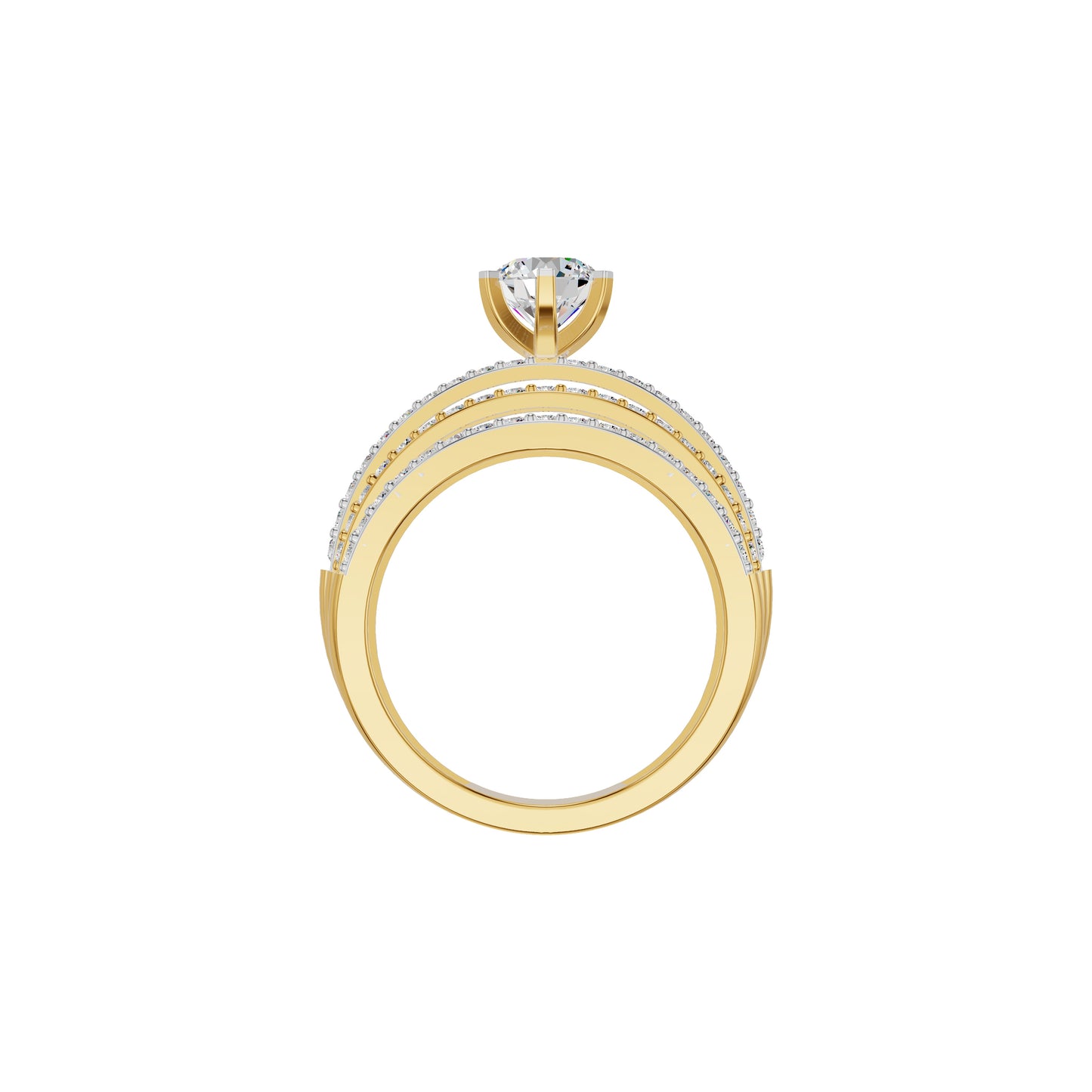 Five Line Round Solitaire Diamond Cocktail Ring 18 KT / Yellow Gold / 18
