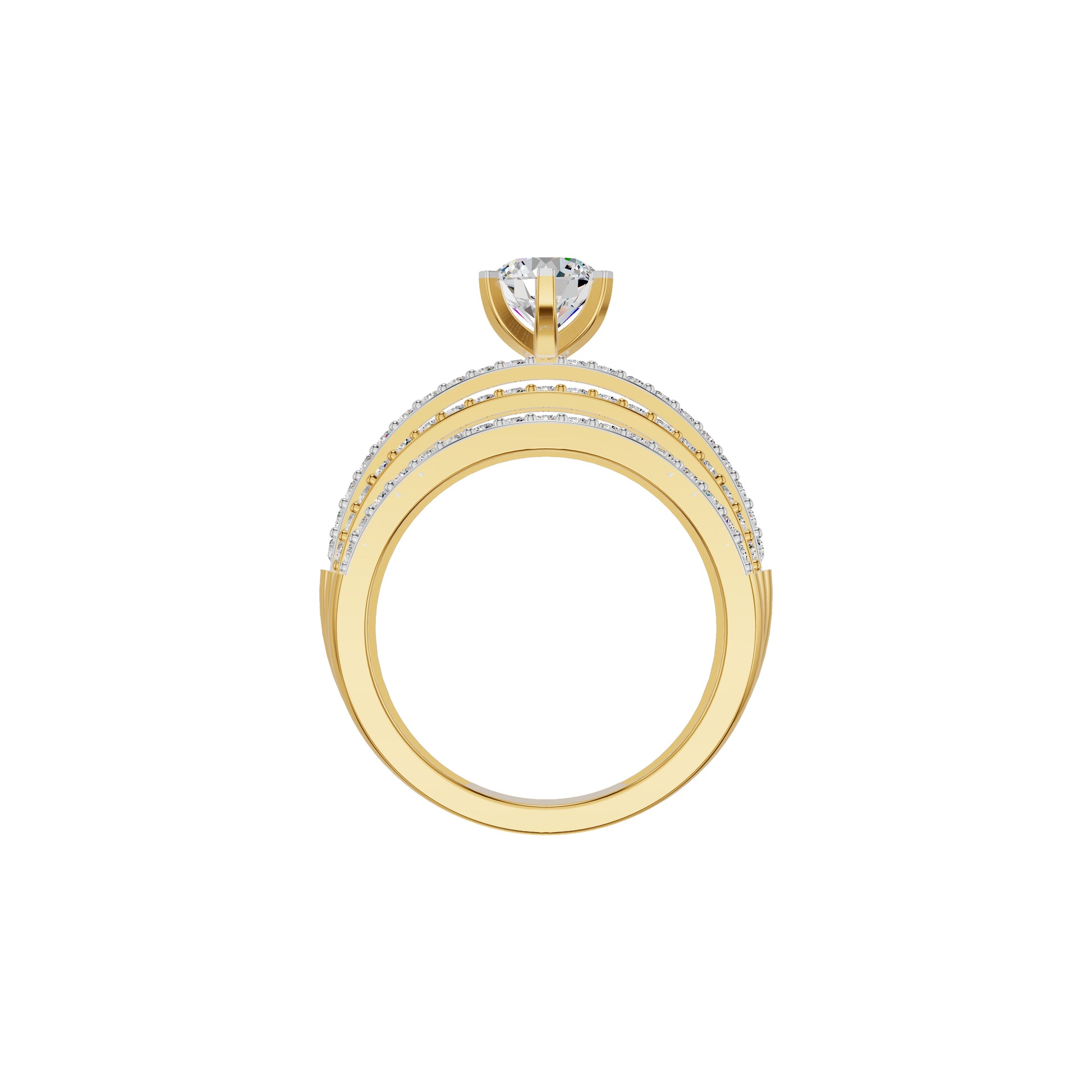 Five Line Round Solitaire Diamond Cocktail Ring 18 KT / Yellow Gold / 18