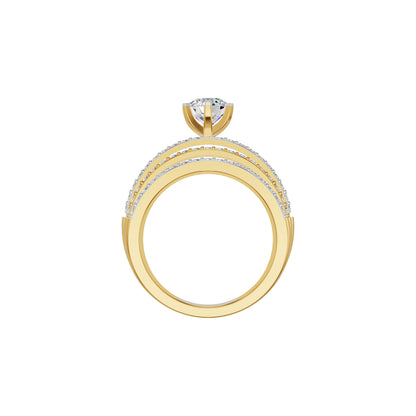 Five Line Round Solitaire Diamond Cocktail Ring 18 KT / Yellow Gold / 18