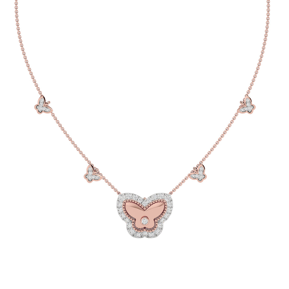 Golden Butterfly Fashion Diamond Necklace 18 KT / Rose Gold