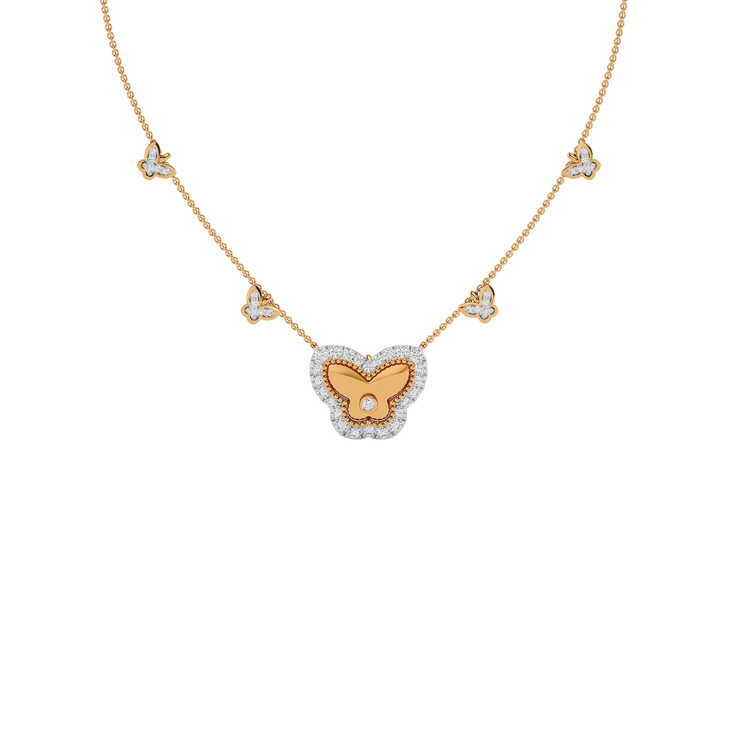 Golden Butterfly Fashion Diamond Necklace
