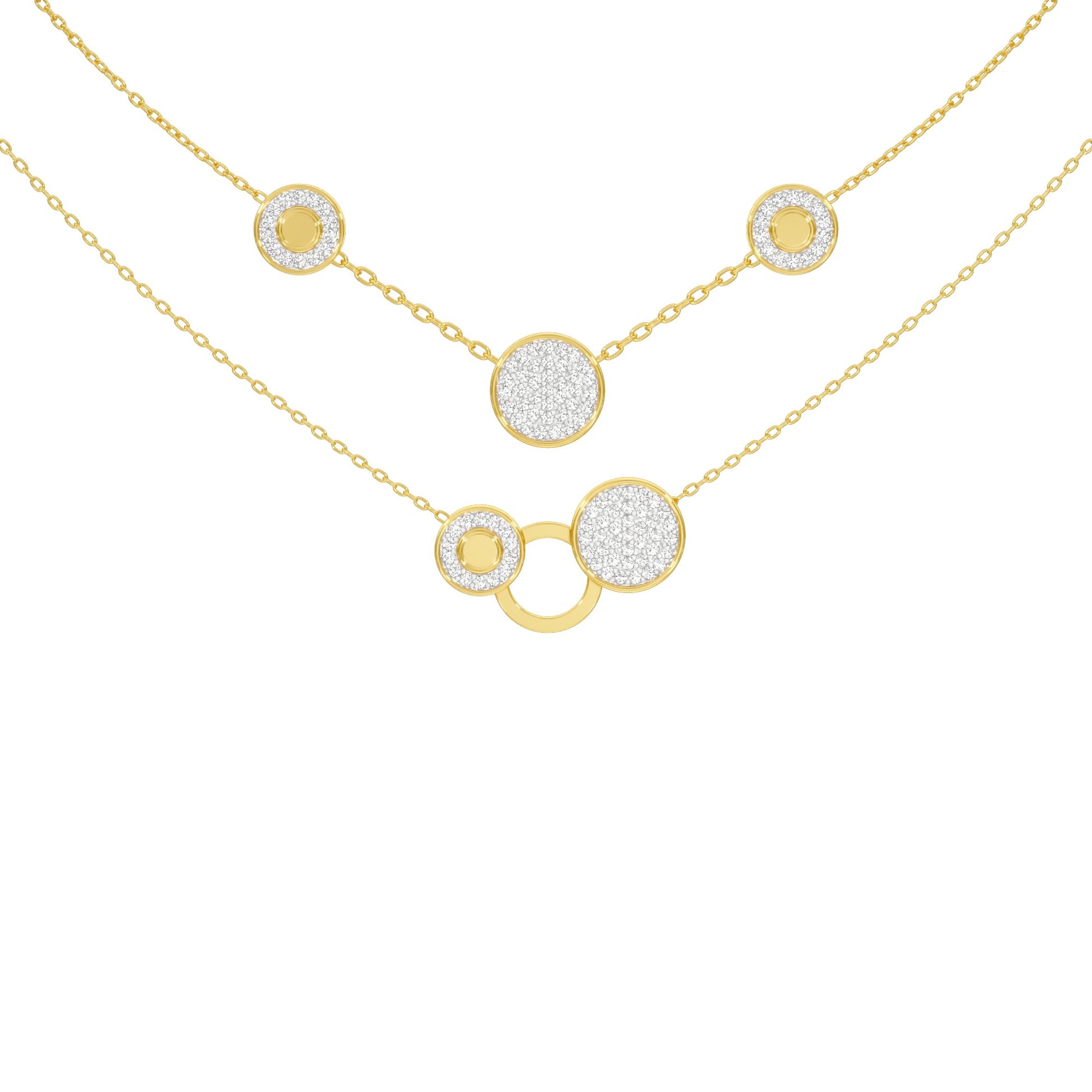 Soft Circular Motifs DIamond Necklace 18 KT / Yellow Gold