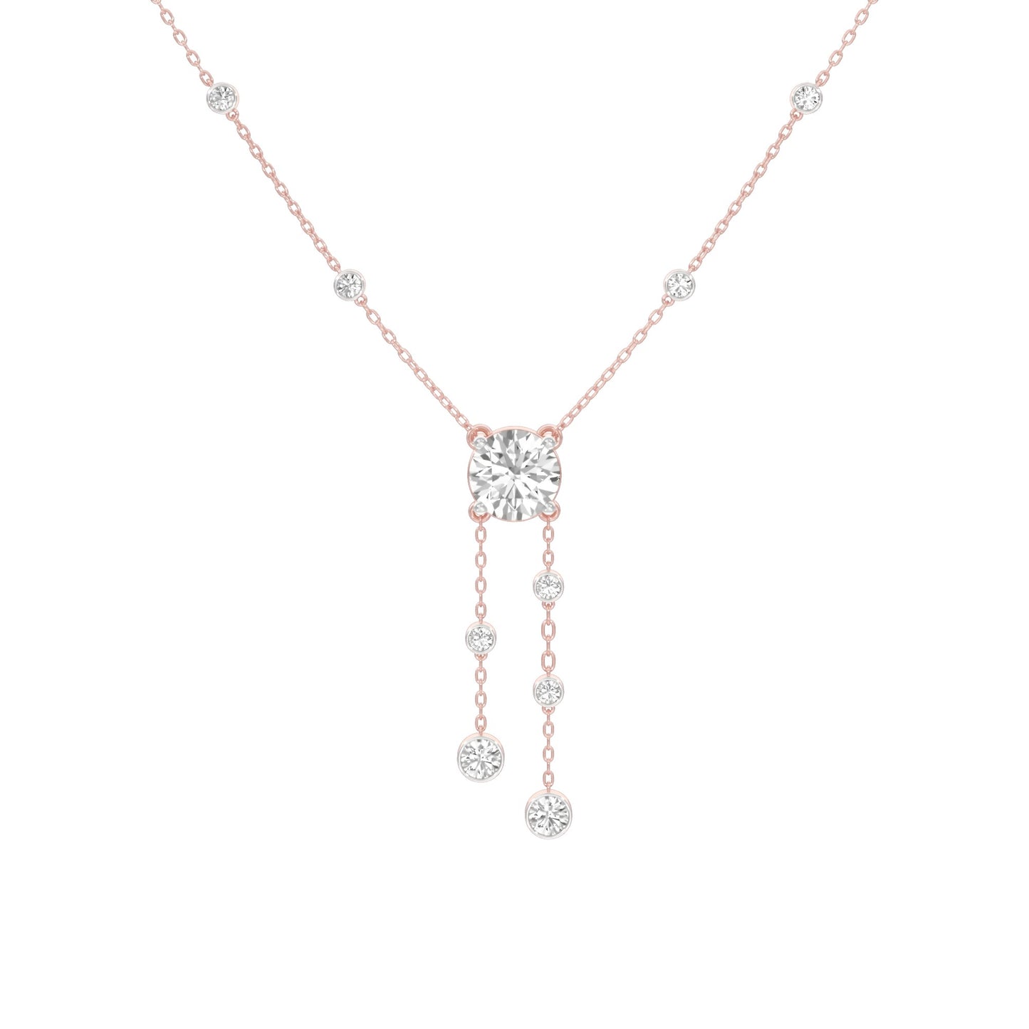 Twin Drop Strands Diamond Necklace 18 KT / Rose Gold