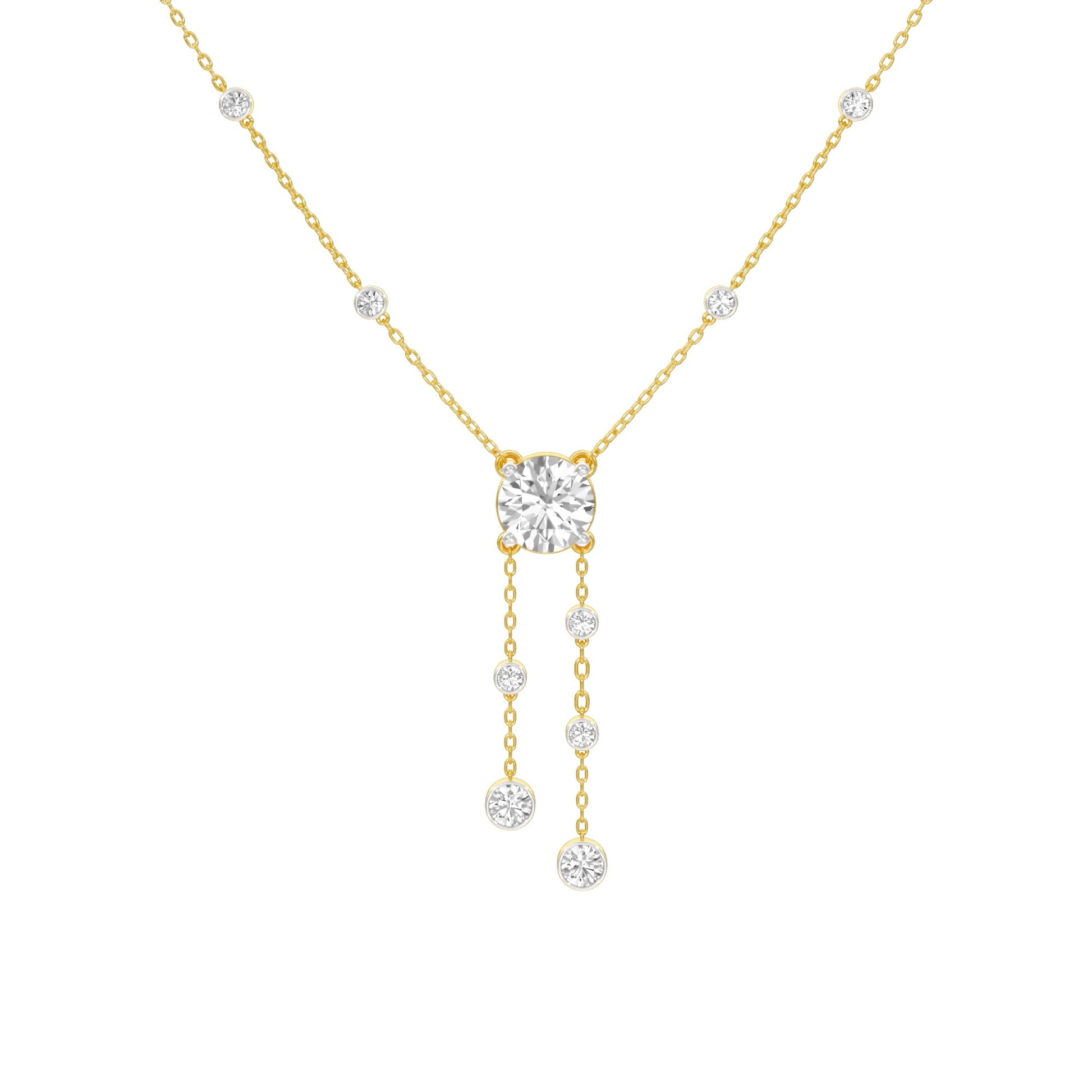 Twin Drop Strands Diamond Necklace 18 KT / Yellow Gold