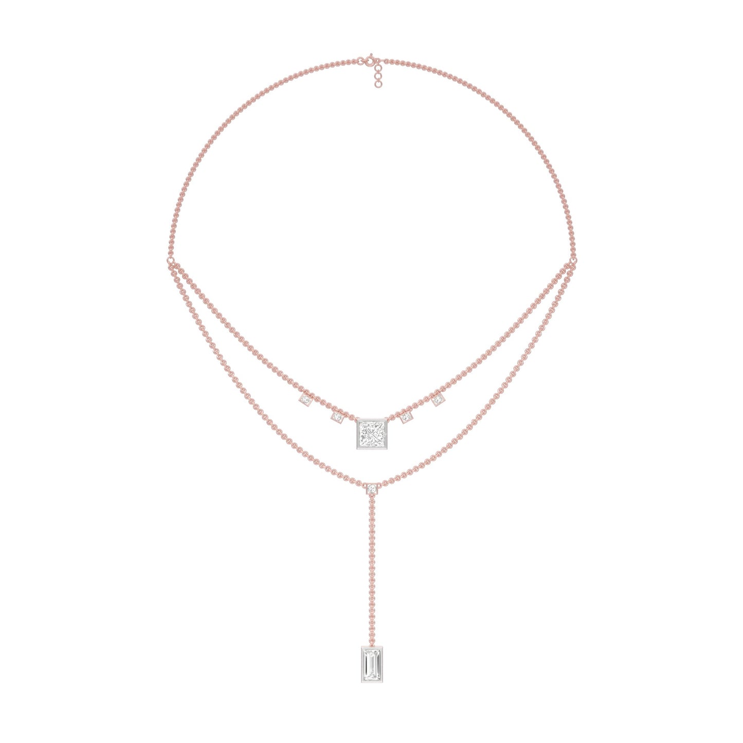 Red Carpet Baugette Drop Diamond Necklace 18 KT / Rose Gold
