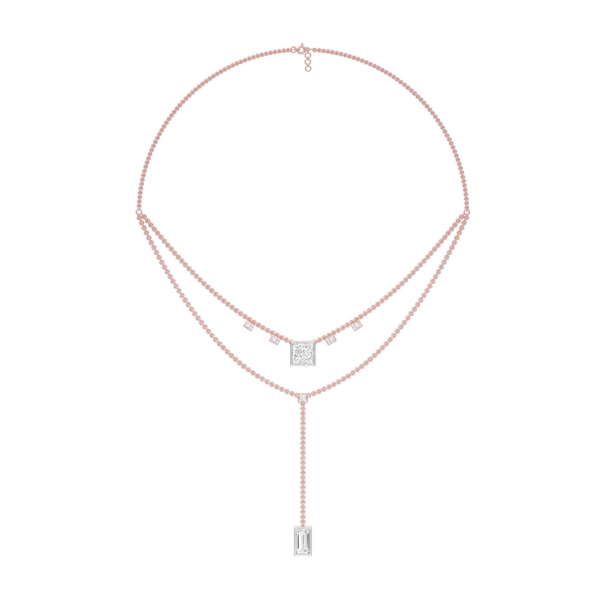 Red Carpet Baugette Drop Diamond Necklace 18 KT / Rose Gold