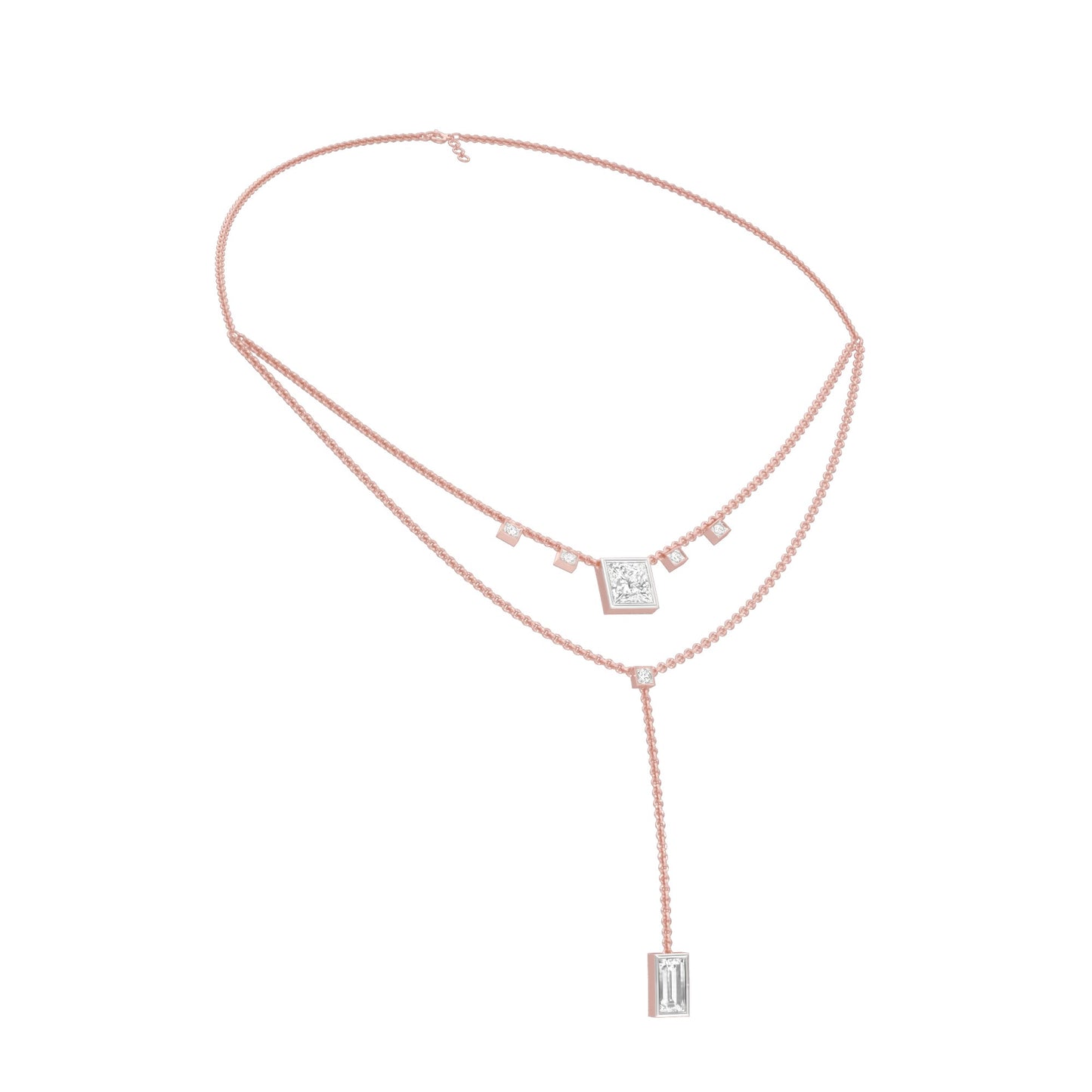 Red Carpet Baugette Drop Diamond Necklace 18 KT / Rose Gold