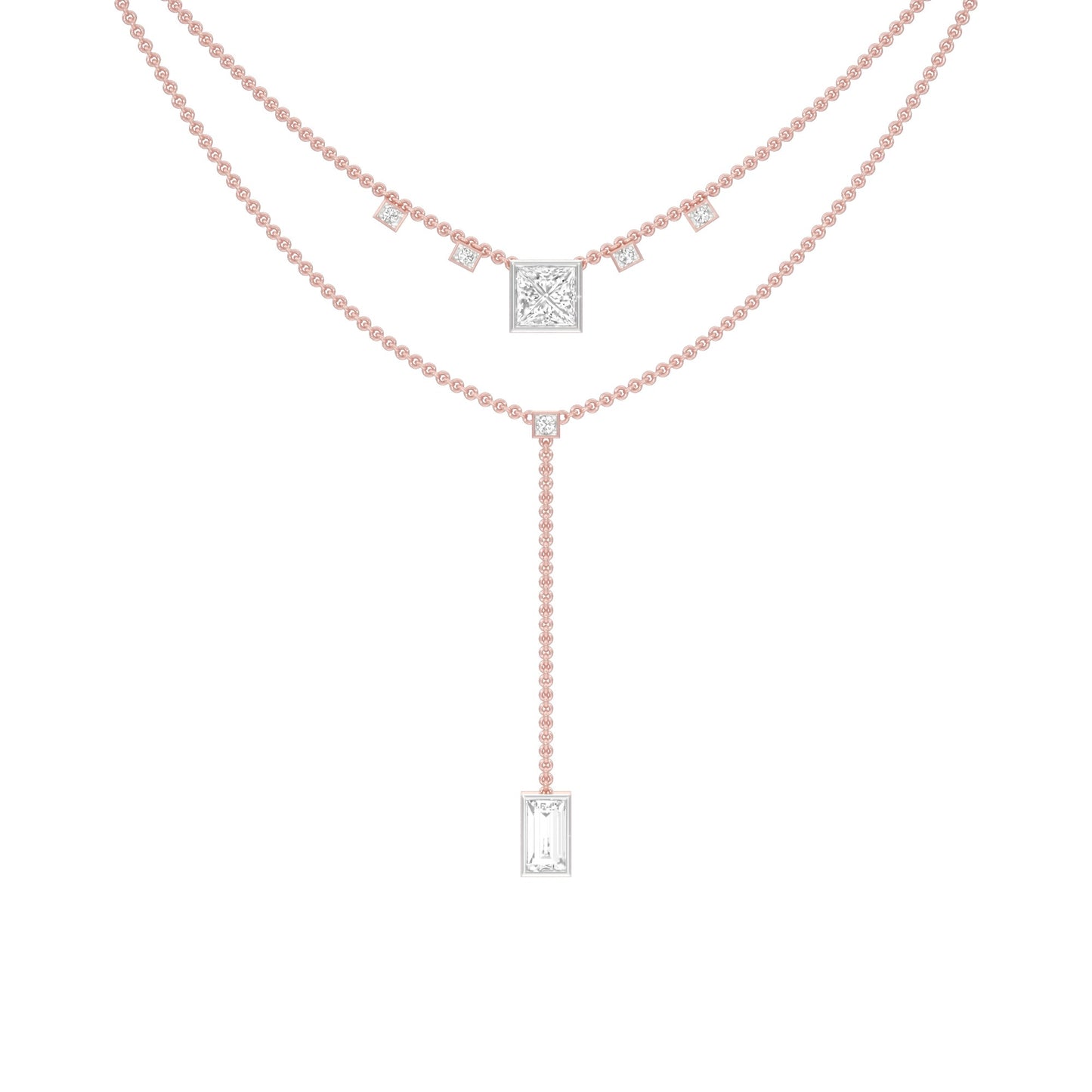 Red Carpet Baugette Drop Diamond Necklace 18 KT / Rose Gold