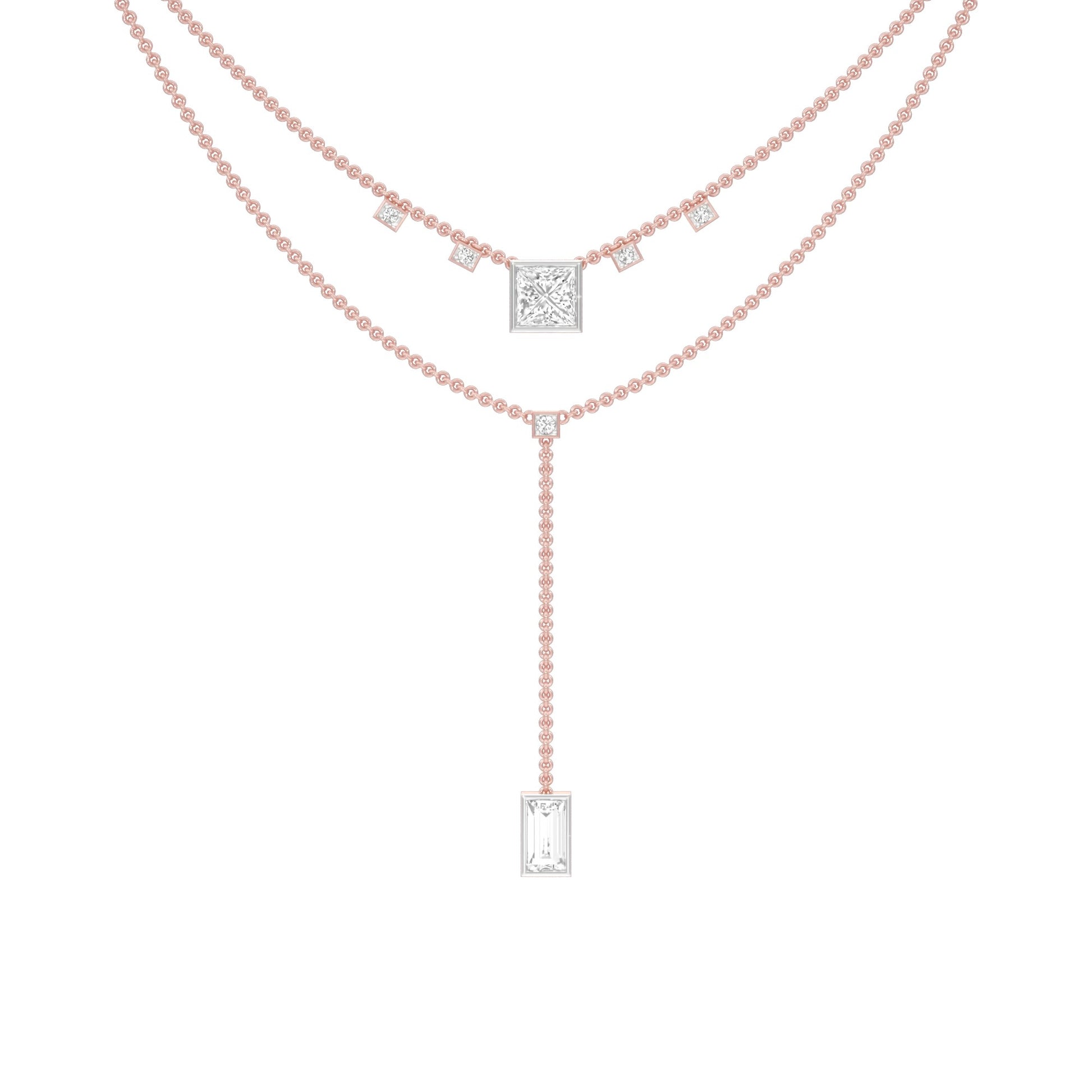 Red Carpet Baugette Drop Diamond Necklace 18 KT / Rose Gold