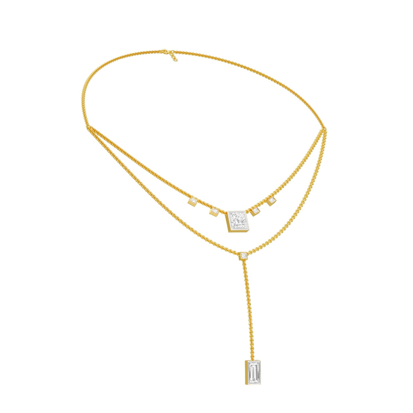 Red Carpet Baugette Drop Diamond Necklace 18 KT / Yellow Gold