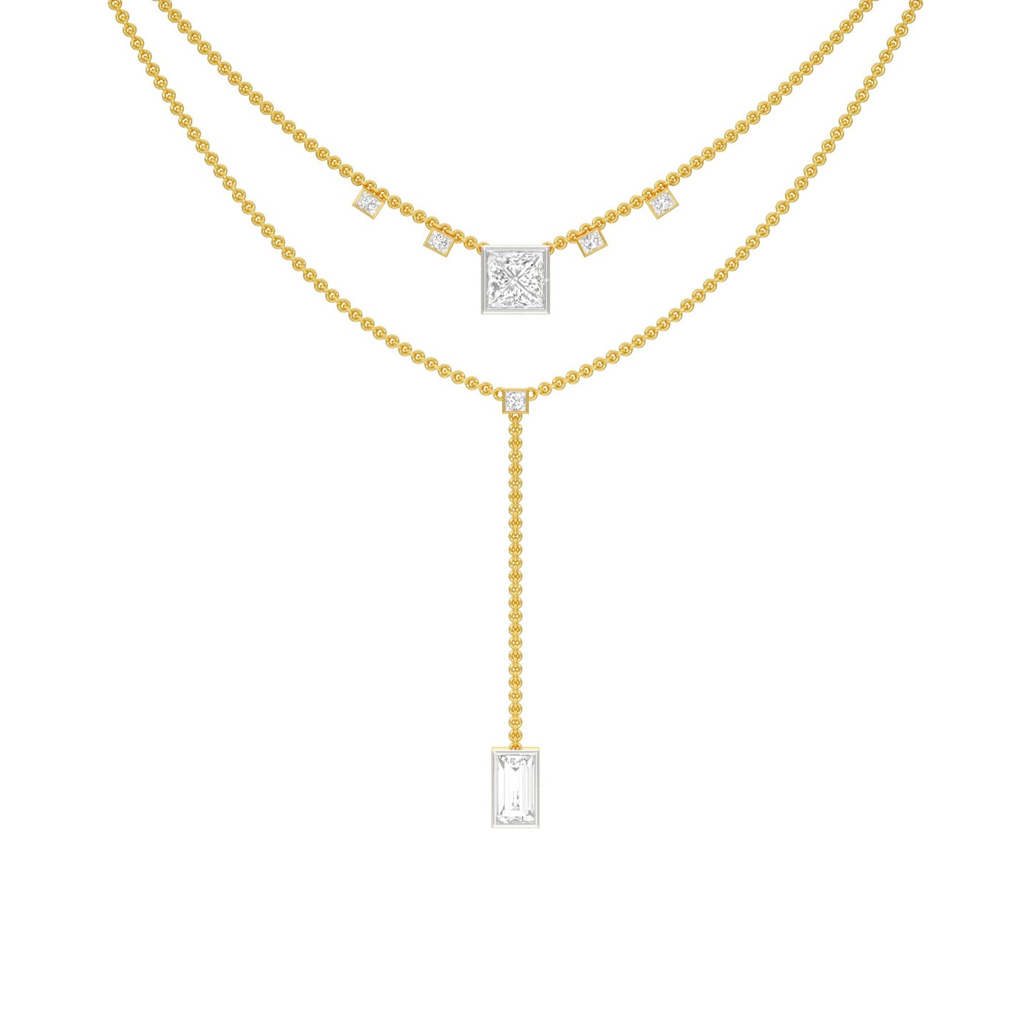 Red Carpet Baugette Drop Diamond Necklace 18 KT / Yellow Gold