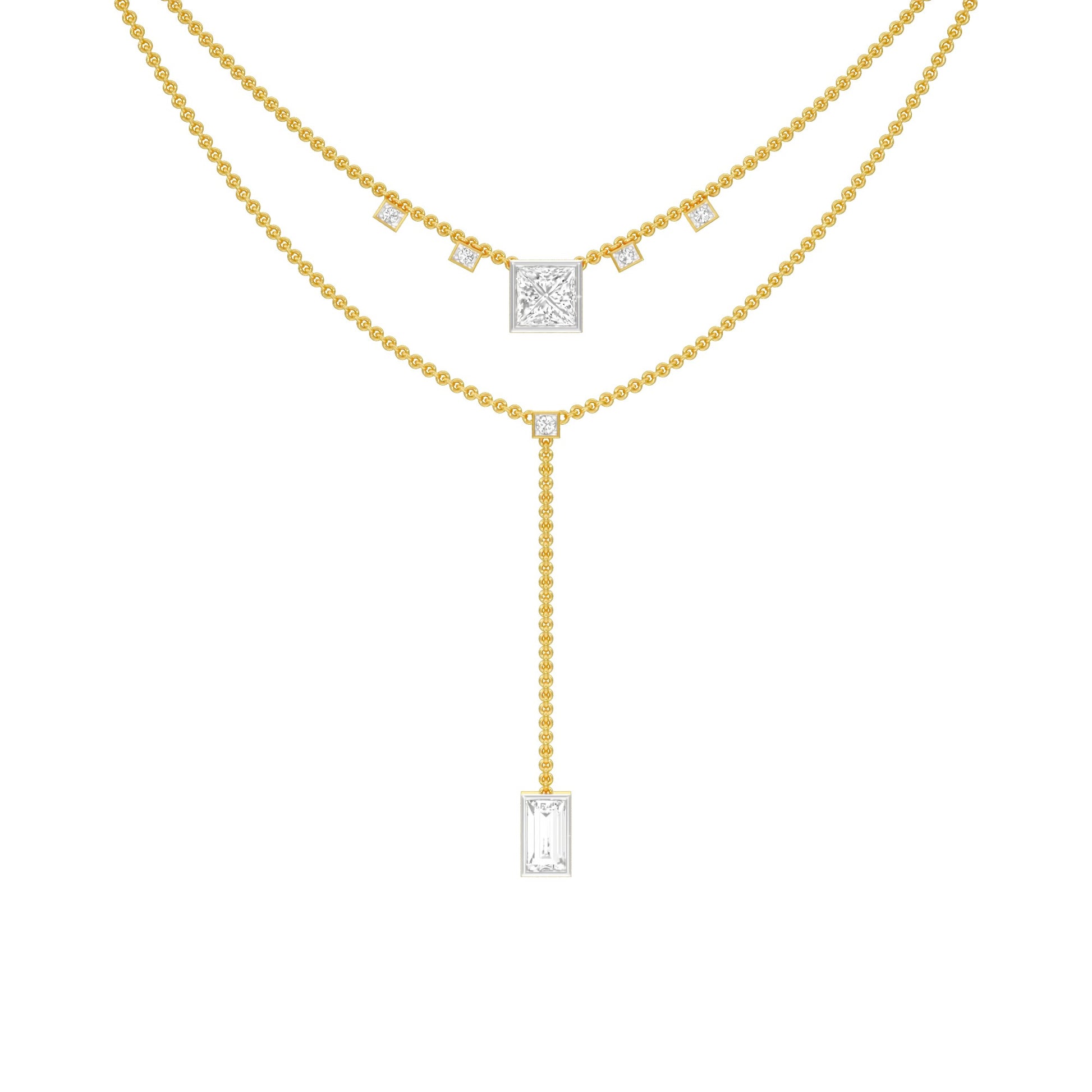Red Carpet Baugette Drop Diamond Necklace 18 KT / Yellow Gold