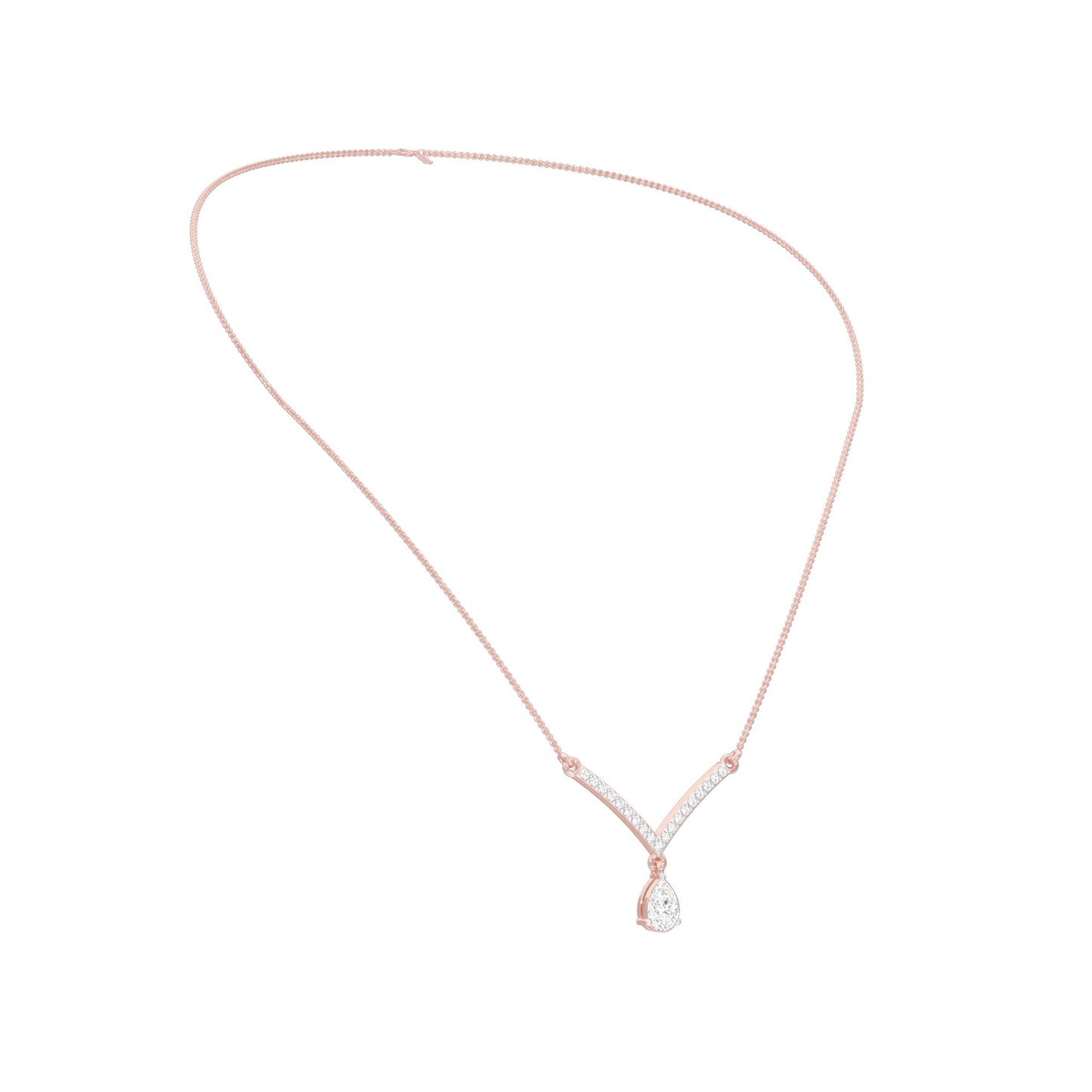 V Shaped Pear Diamond Necklace 18 KT / Rose Gold