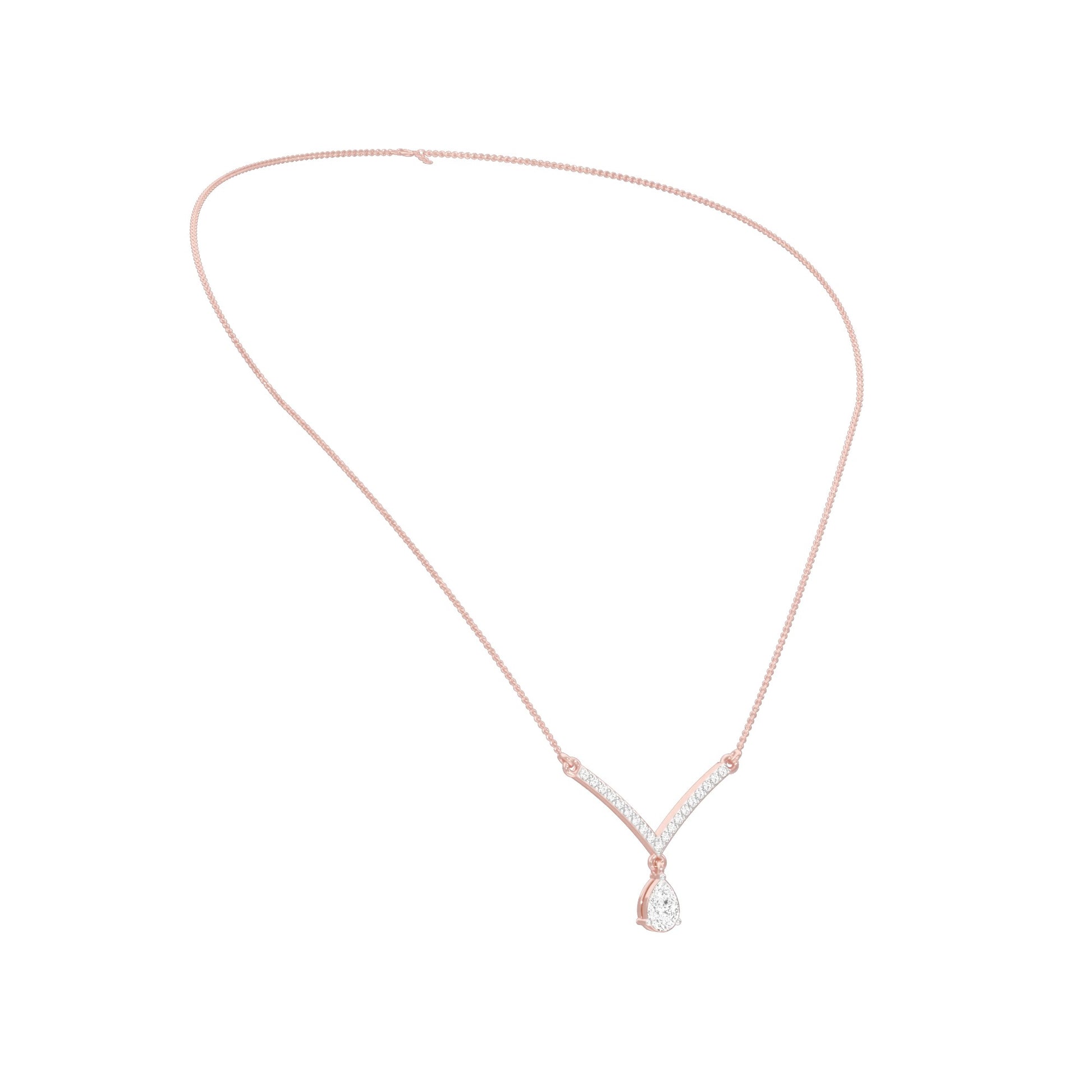 V Shaped Pear Diamond Necklace 18 KT / Rose Gold