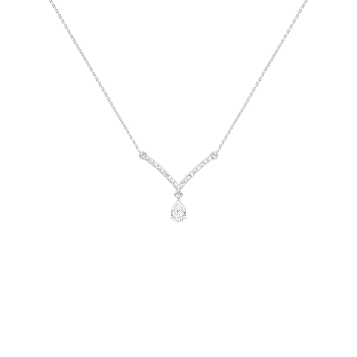 V Shaped Pear Diamond Necklace 18 KT / White Gold