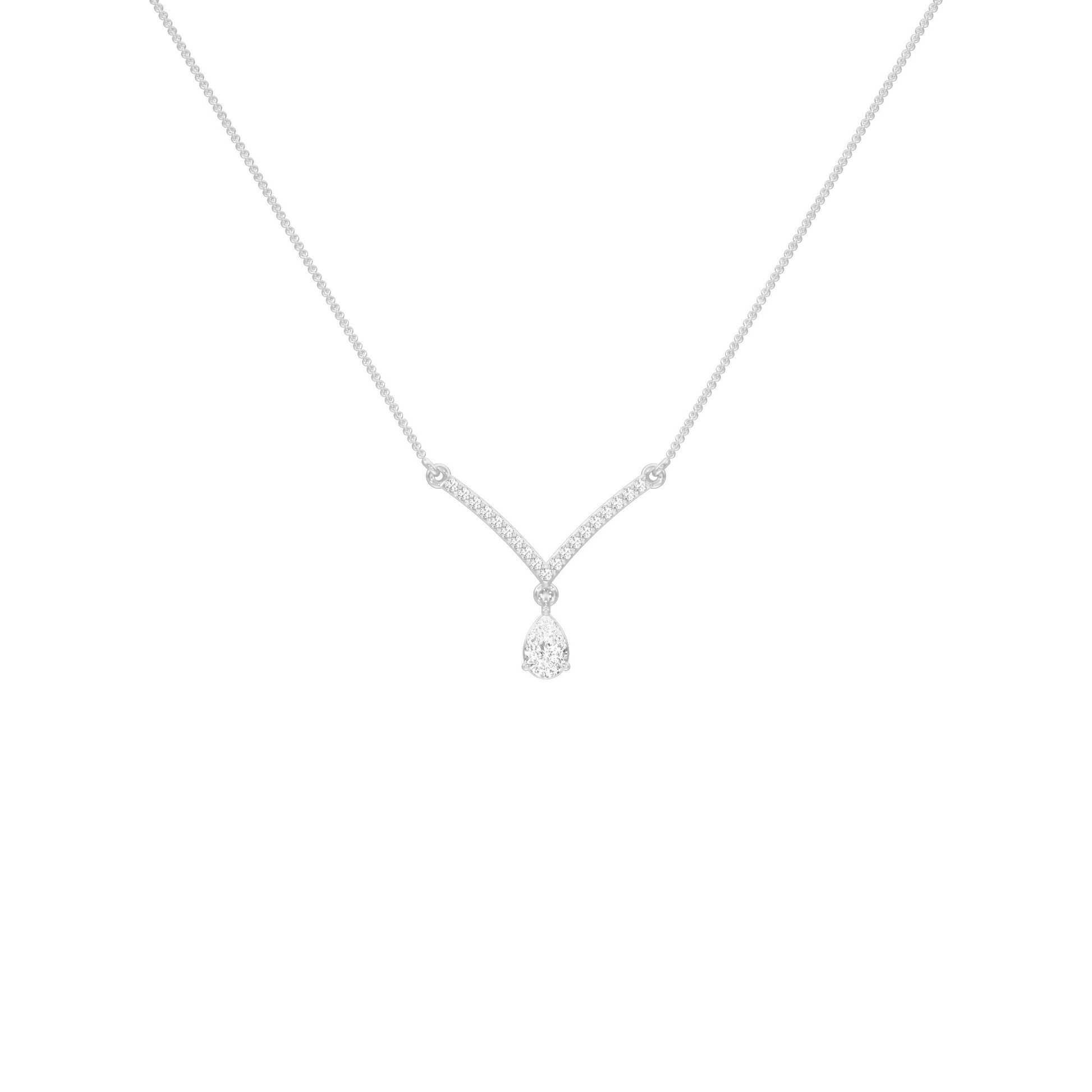 V Shaped Pear Diamond Necklace 18 KT / White Gold