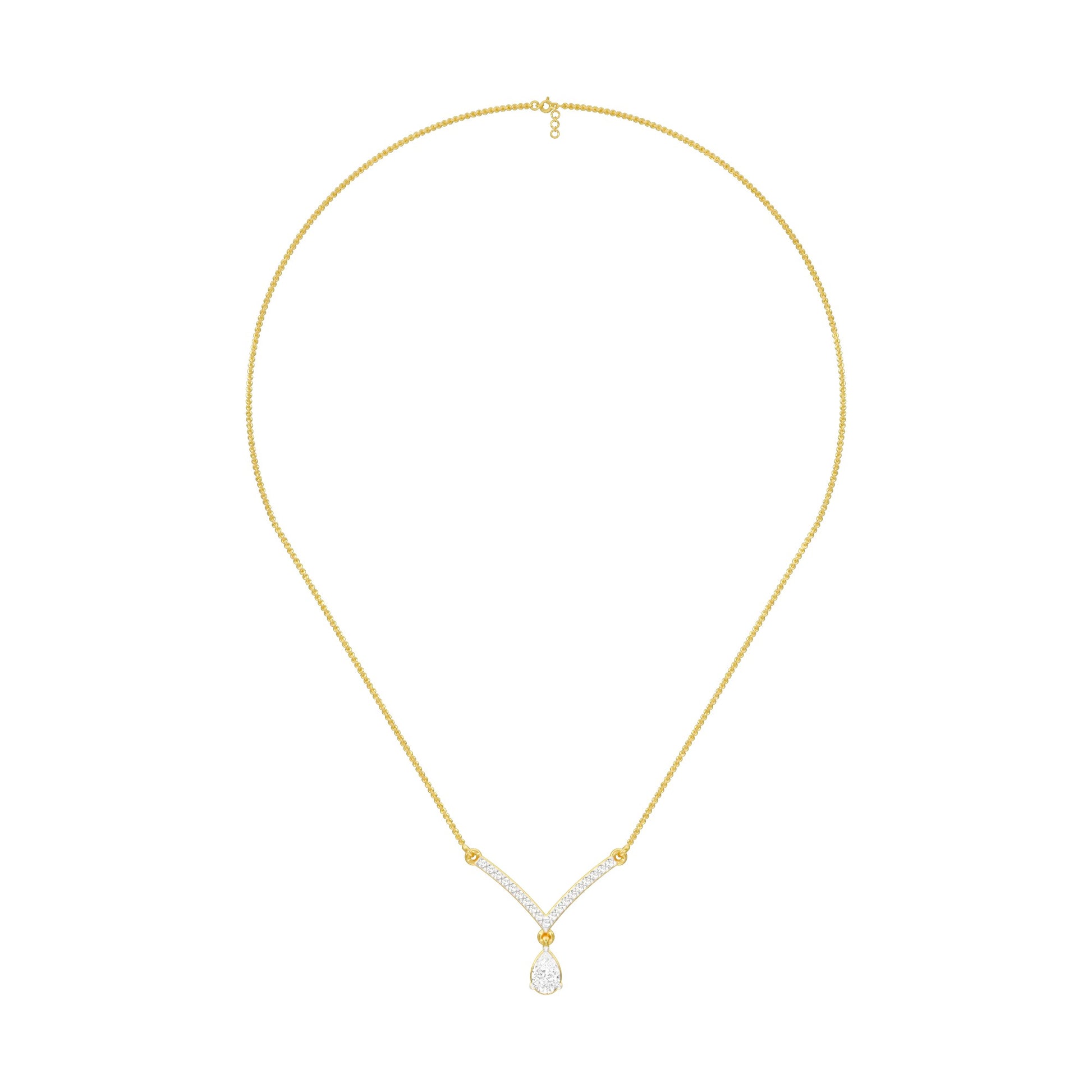 V Shaped Pear Diamond Necklace 18 KT / Yellow Gold