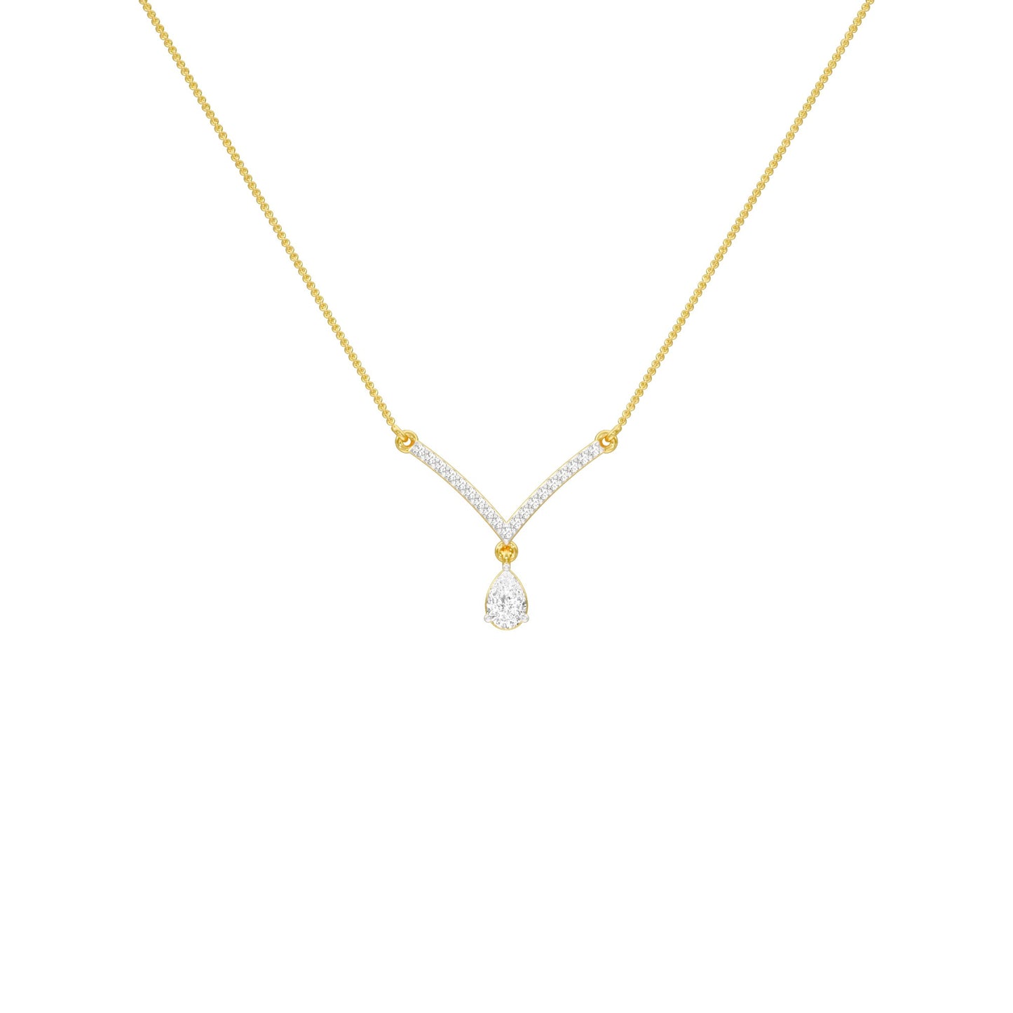 V Shaped Pear Diamond Necklace 18 KT / Yellow Gold