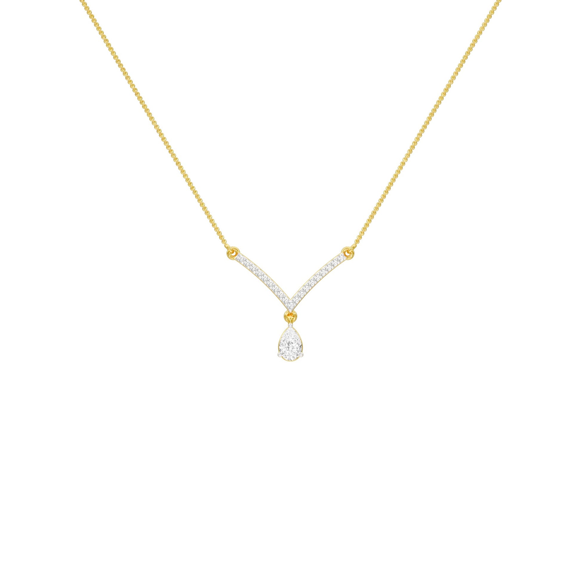V Shaped Pear Diamond Necklace 18 KT / Yellow Gold