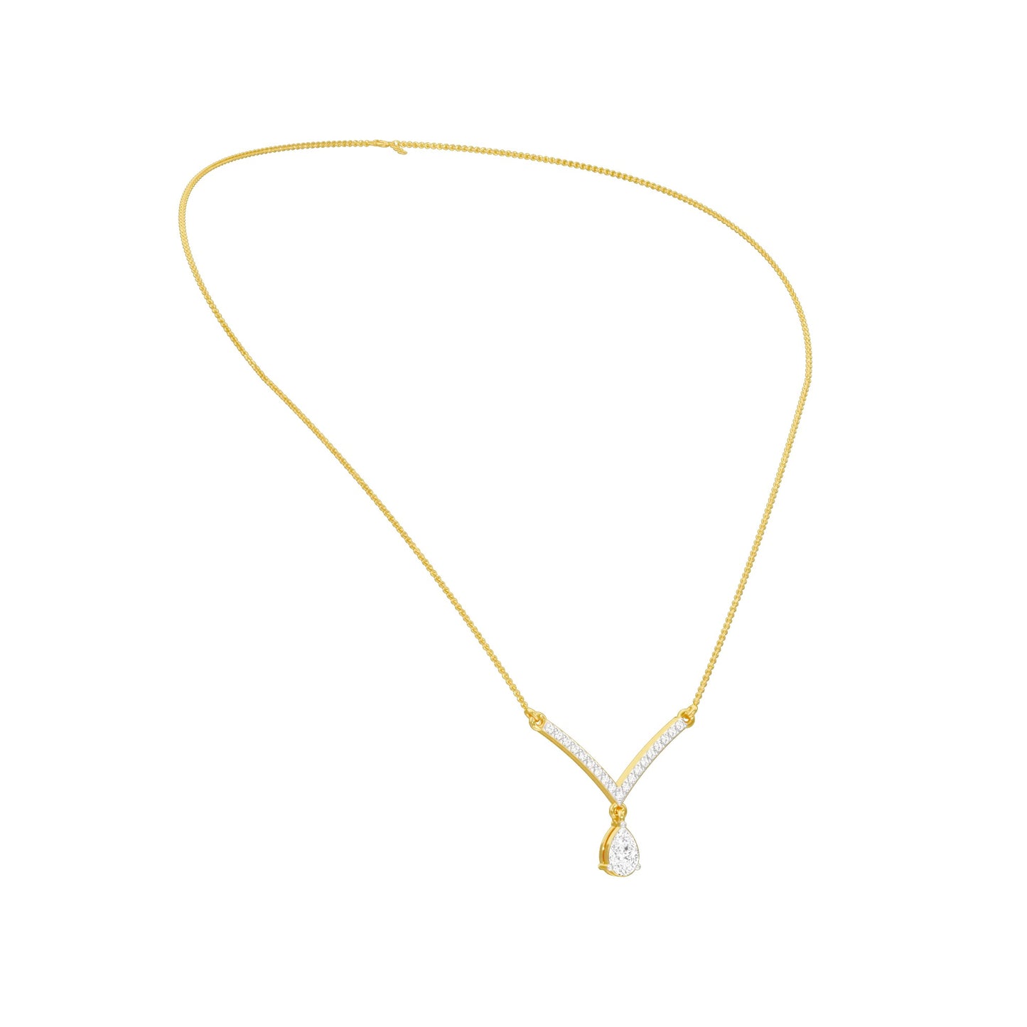V Shaped Pear Diamond Necklace 18 KT / Yellow Gold