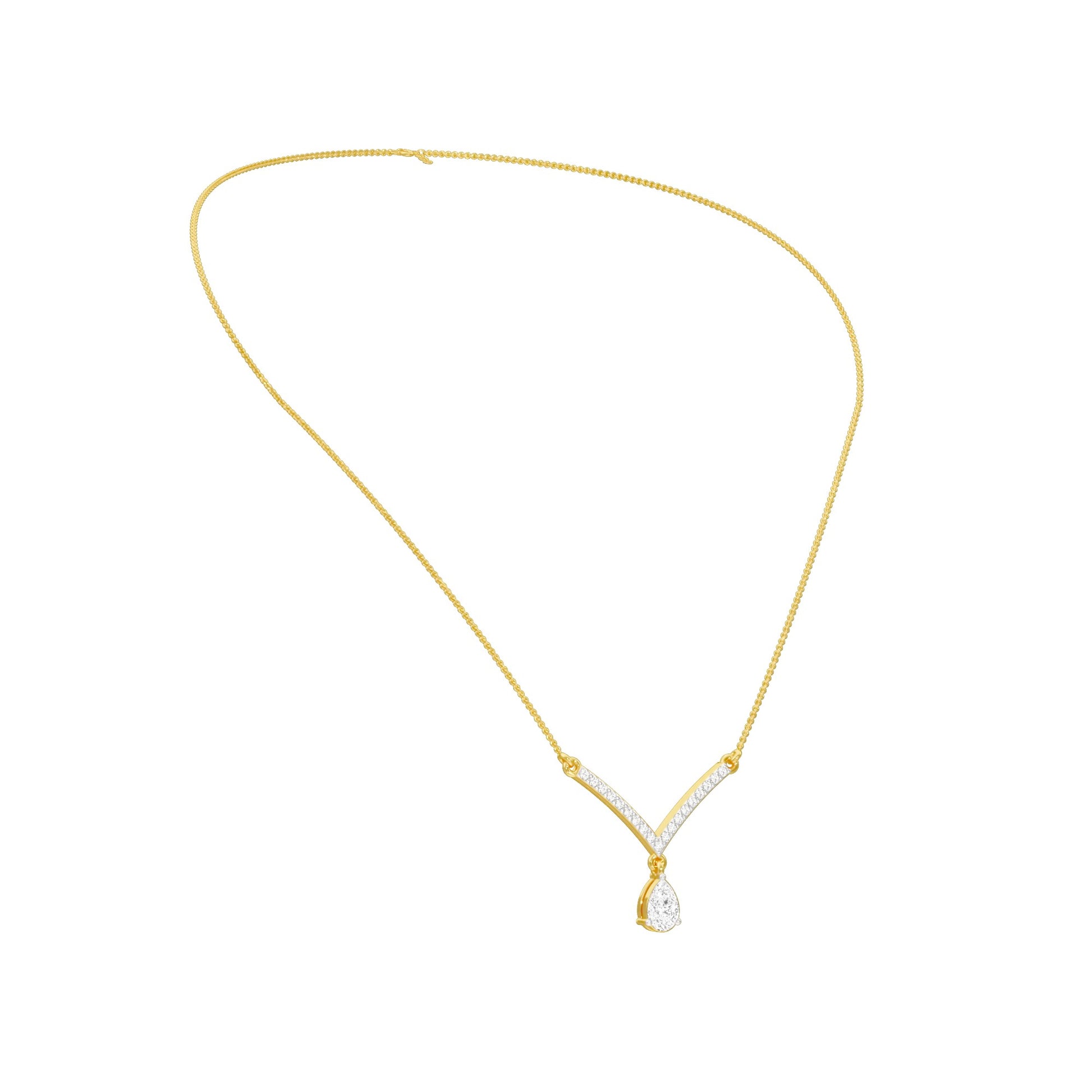 V Shaped Pear Diamond Necklace 18 KT / Yellow Gold