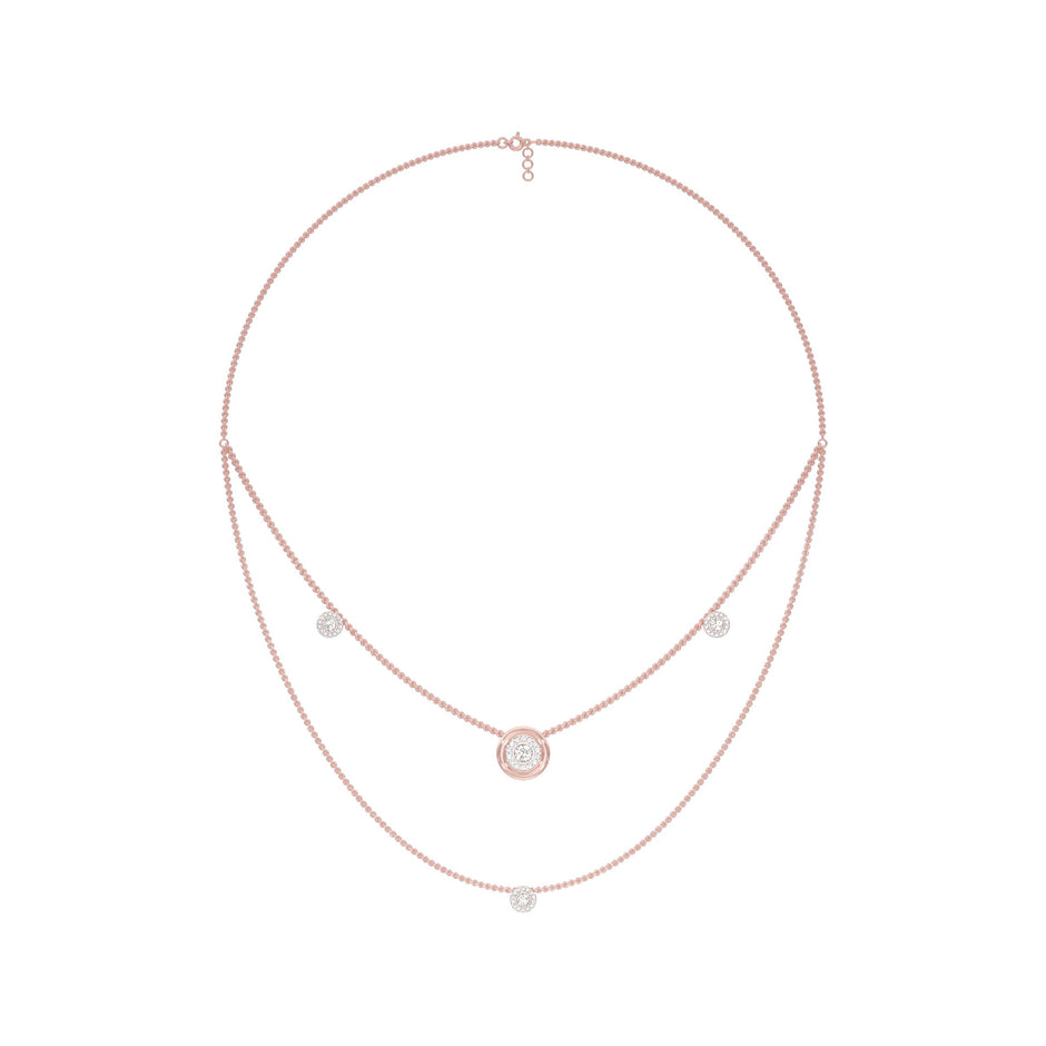 Twin Layer with Circle Center Diamond Necklace