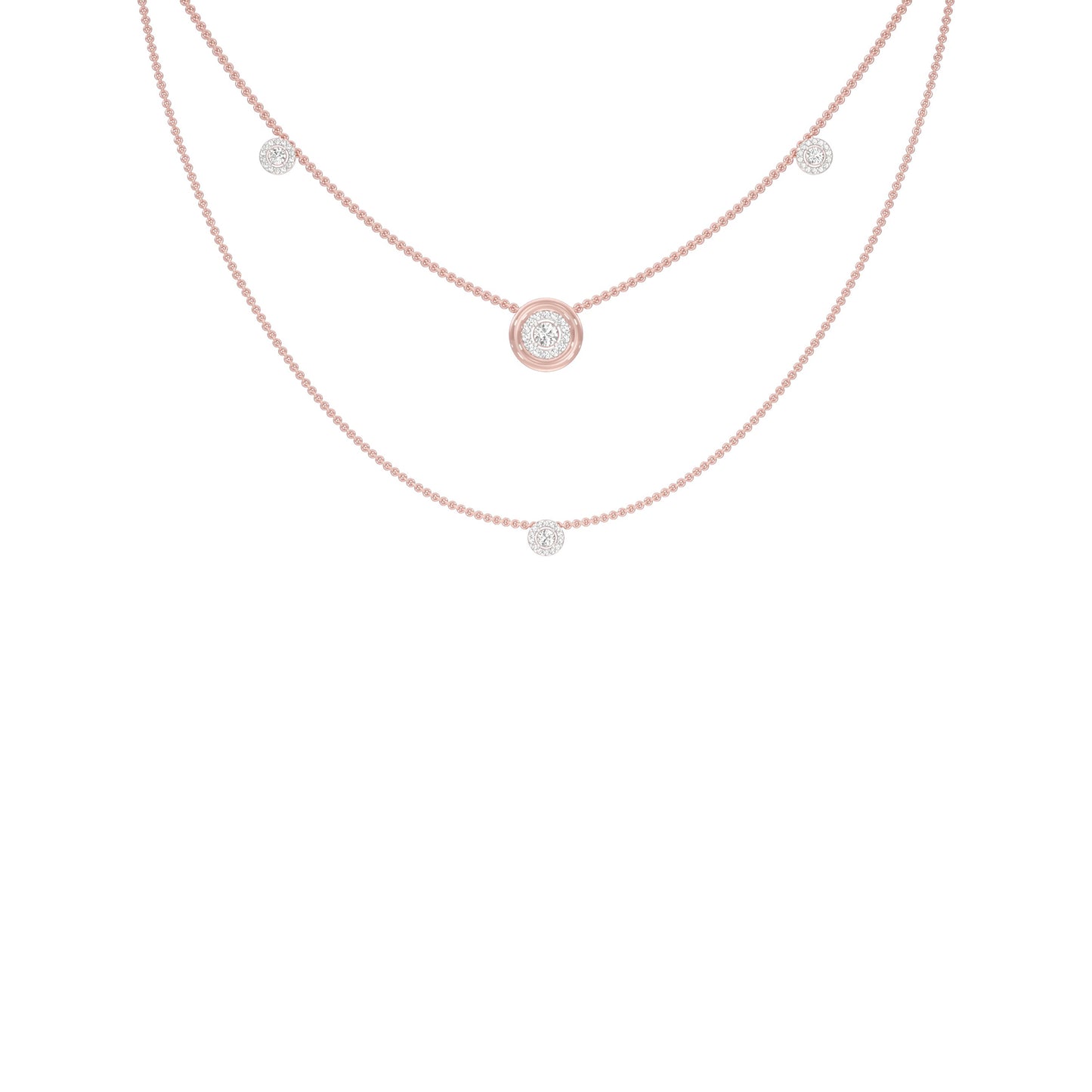 Twin Layer with Circle Center Diamond Necklace