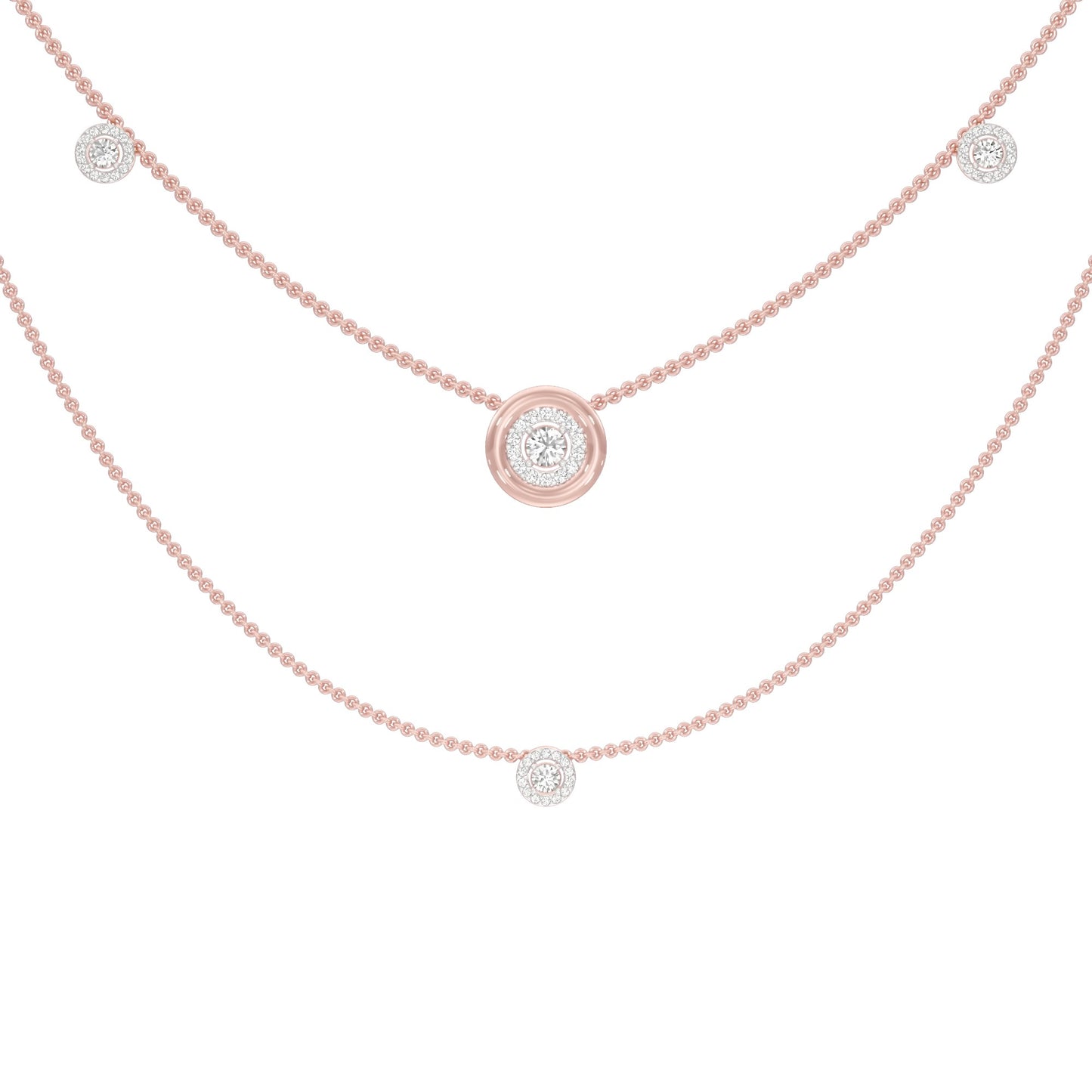 Twin Layer with Circle Center Diamond Necklace
