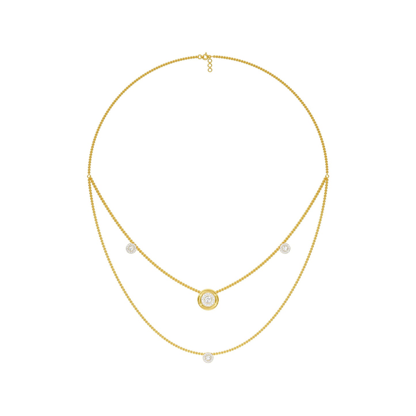 Twin Layer with Circle Center Diamond Necklace