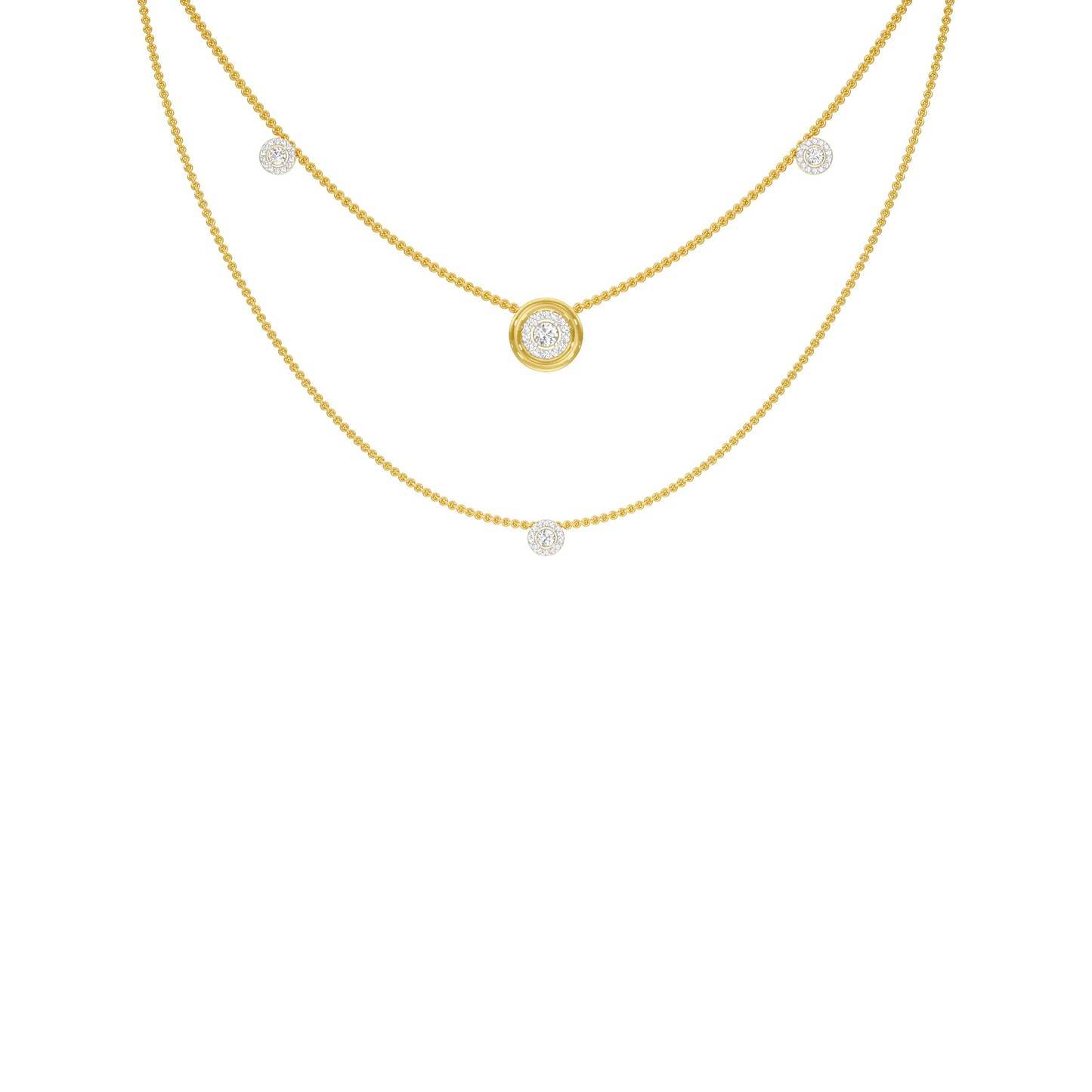 Twin Layer with Circle Center Diamond Necklace