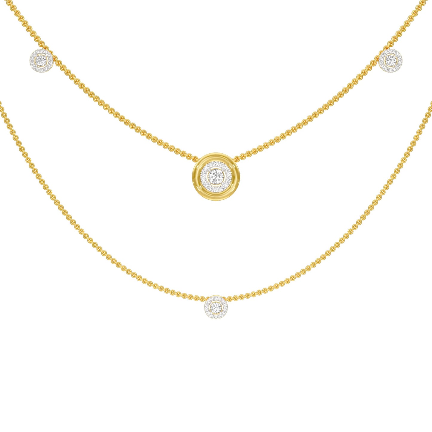 Twin Layer with Circle Center Diamond Necklace