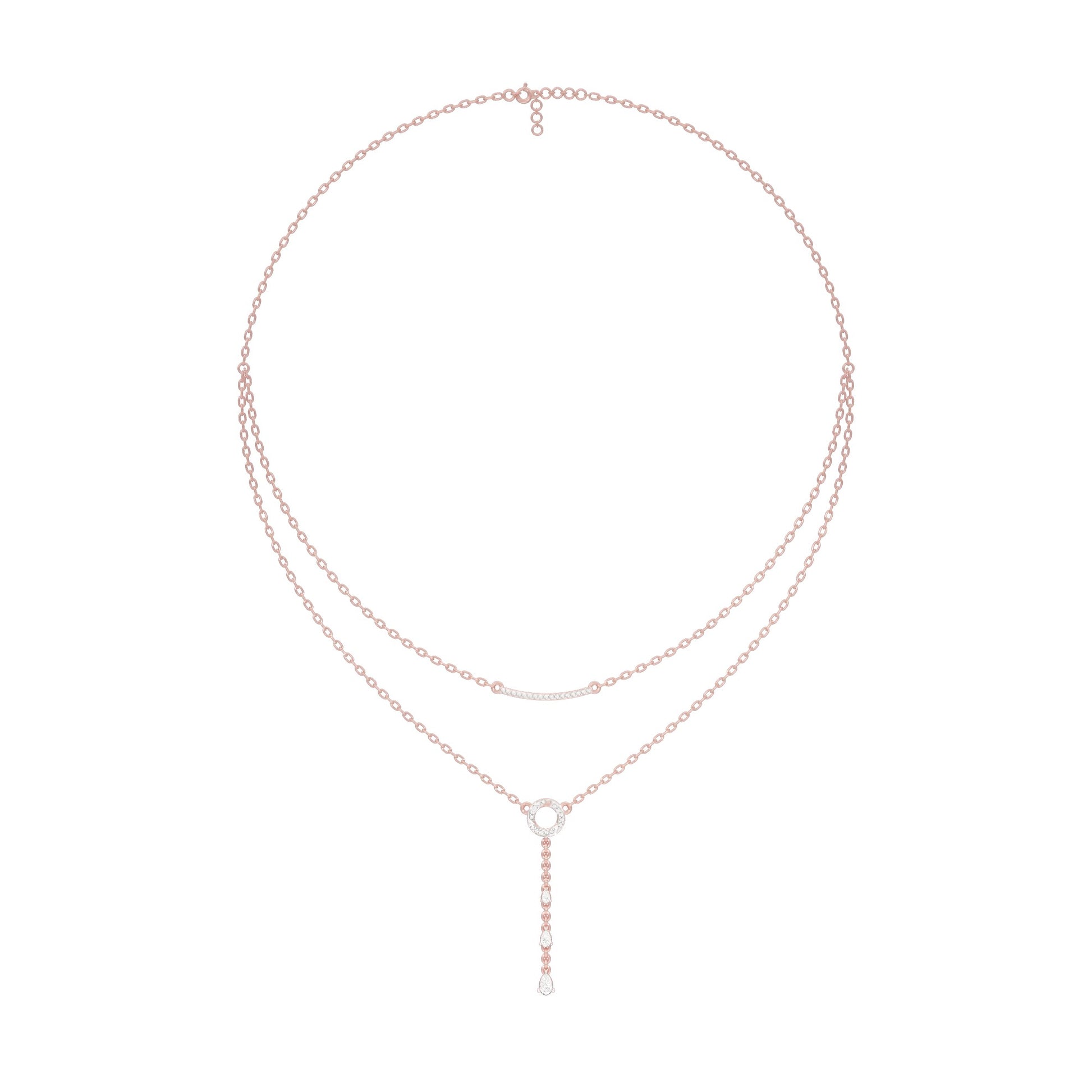 Double Chain Pear Drop Diamond Necklace 18 KT / Rose Gold