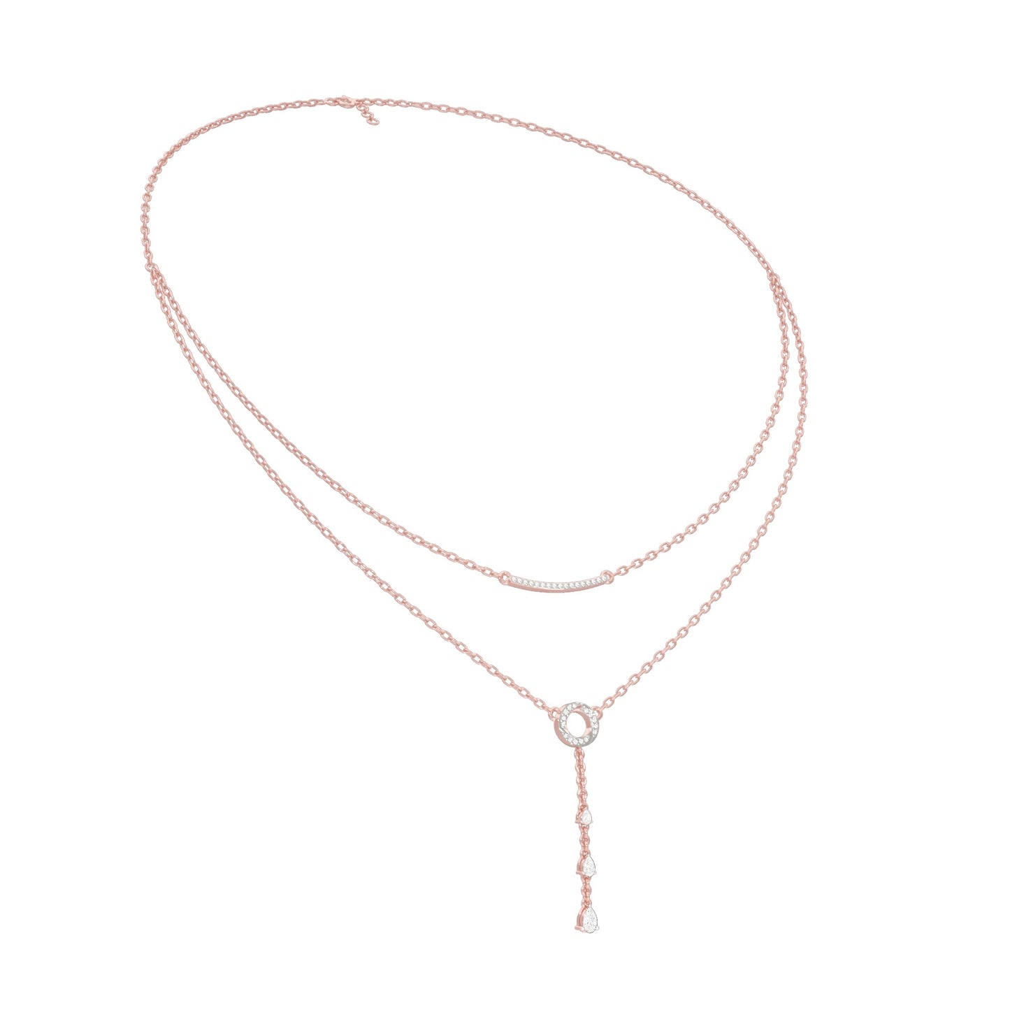 Double Chain Pear Drop Diamond Necklace 18 KT / Rose Gold