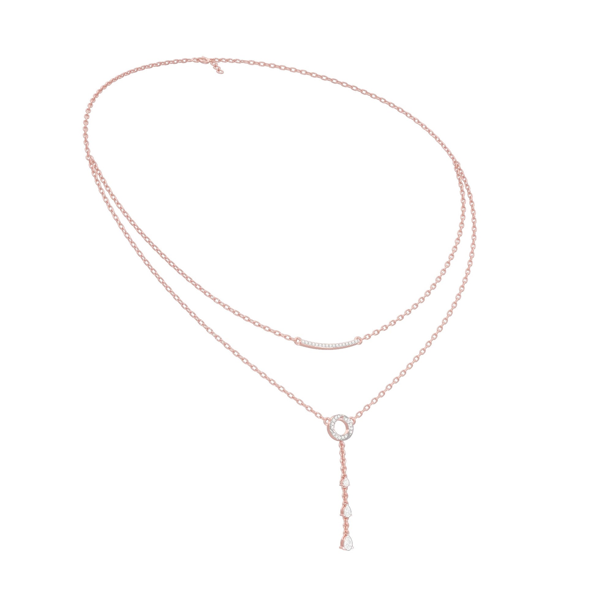 Double Chain Pear Drop Diamond Necklace 18 KT / Rose Gold