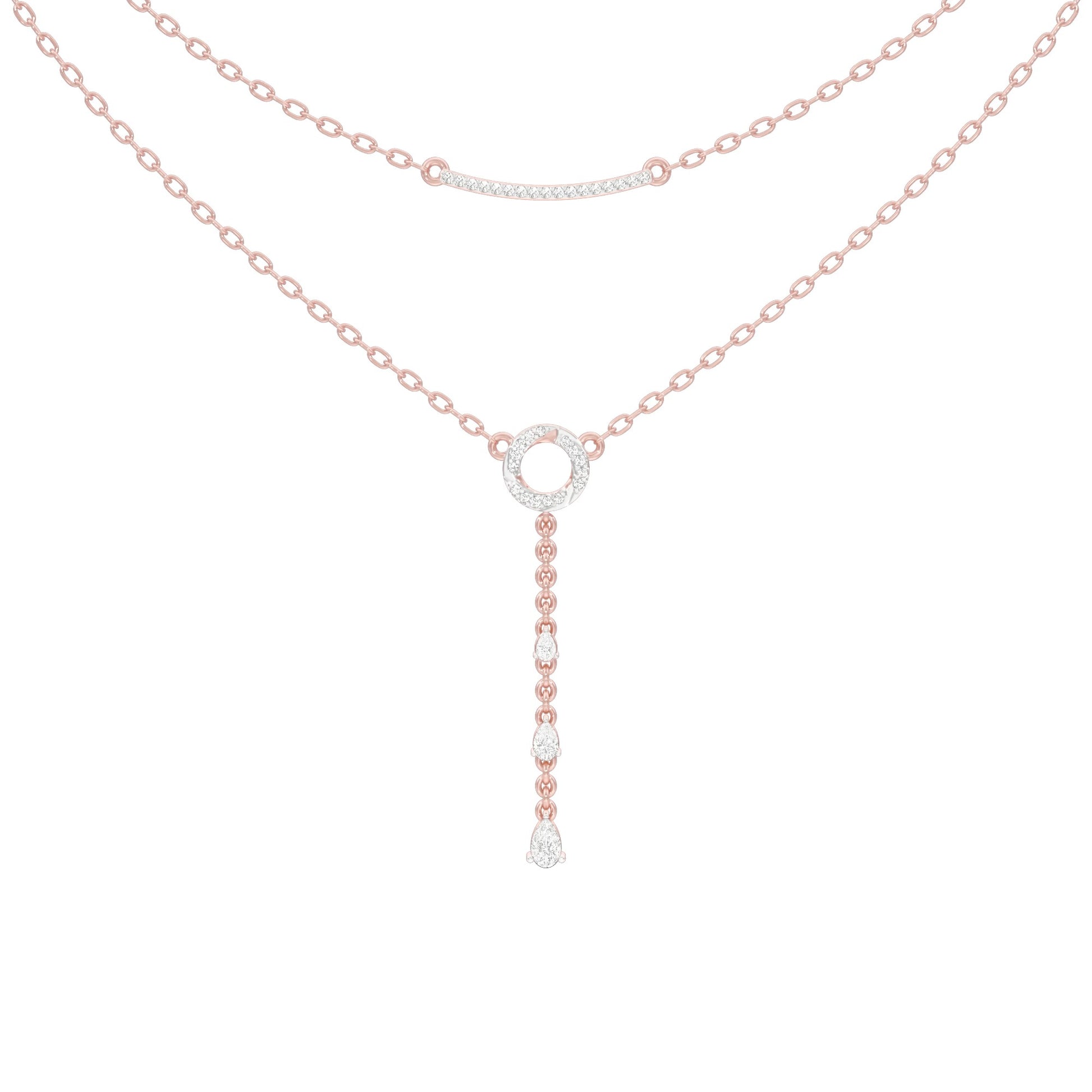 Double Chain Pear Drop Diamond Necklace 18 KT / Rose Gold