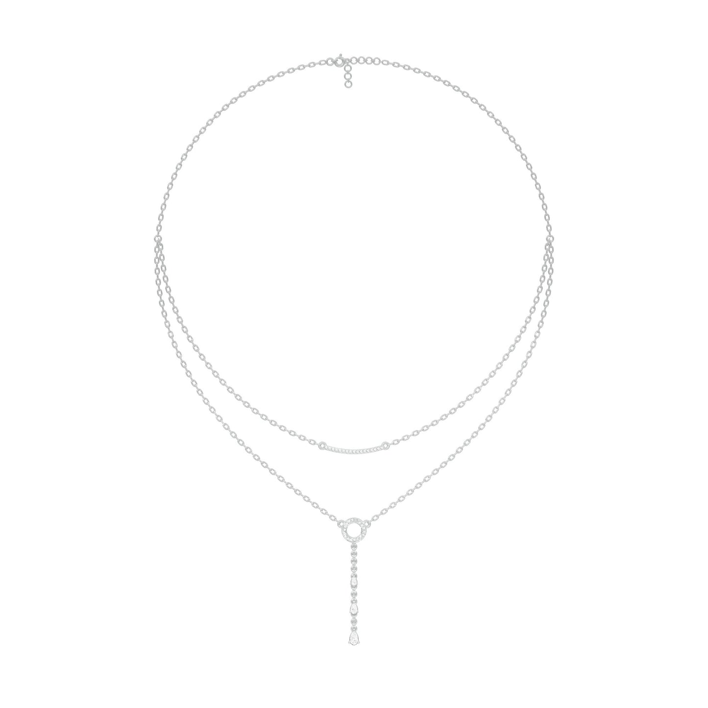 Double Chain Pear Drop Diamond Necklace 18 KT / White Gold