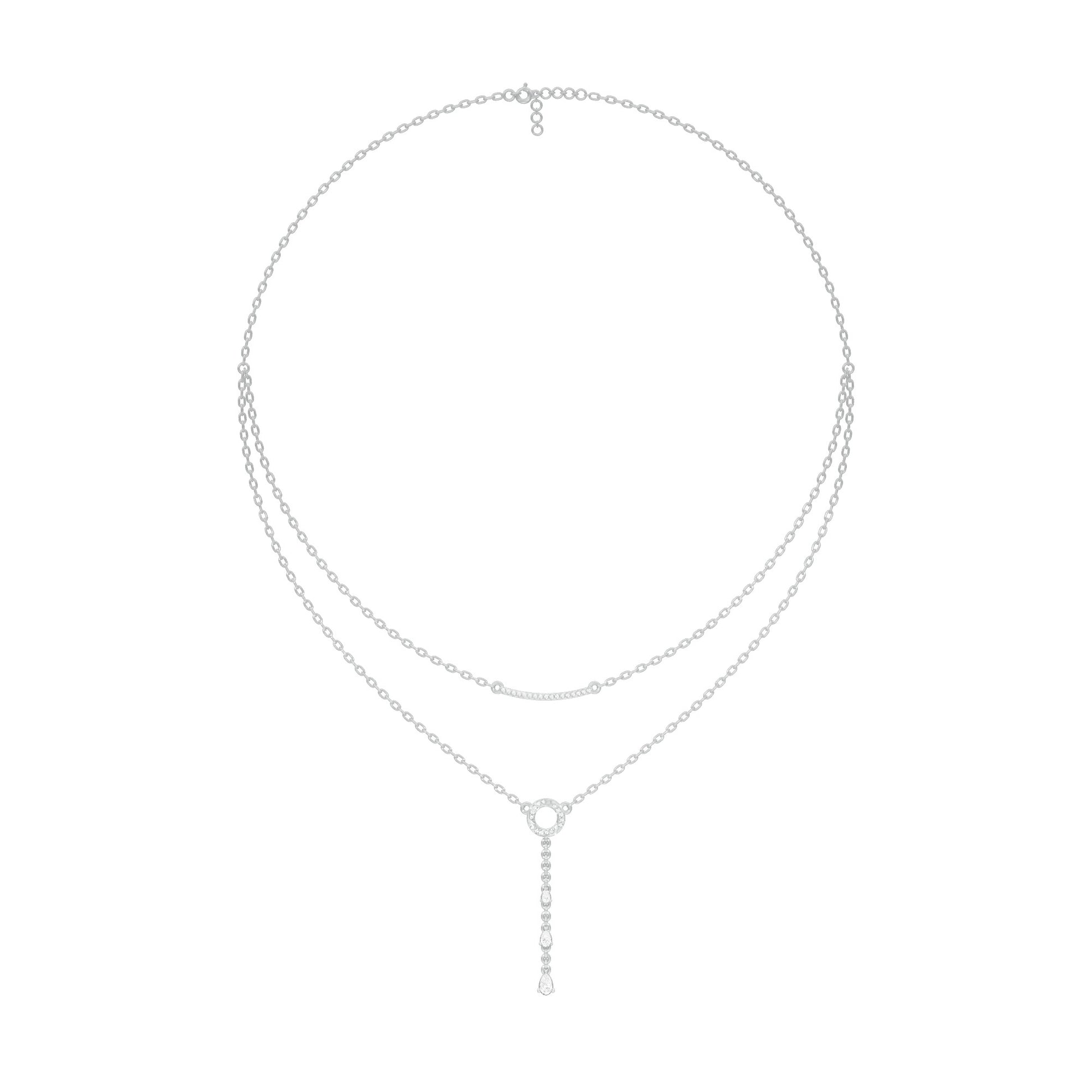 Double Chain Pear Drop Diamond Necklace 18 KT / White Gold