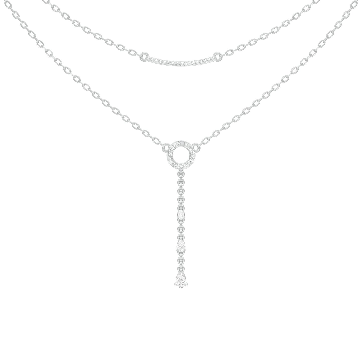 Double Chain Pear Drop Diamond Necklace 18 KT / White Gold
