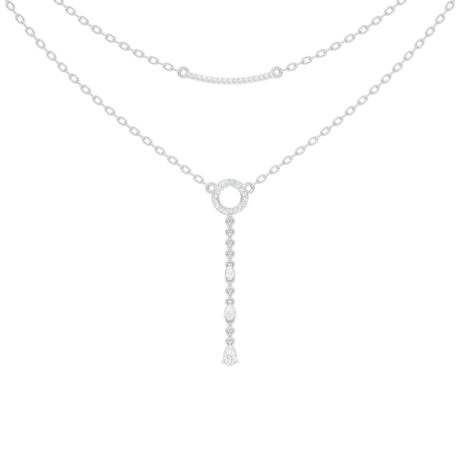 Double Chain Pear Drop Diamond Necklace 18 KT / White Gold