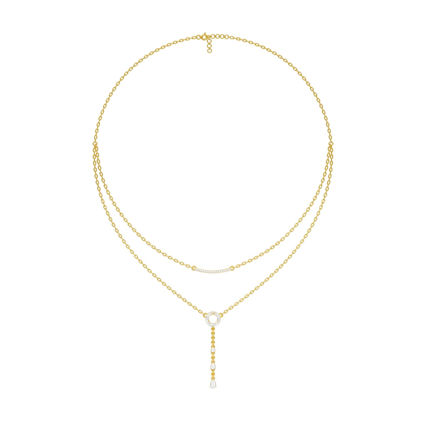 Double Chain Pear Drop Diamond Necklace 18 KT / Yellow Gold