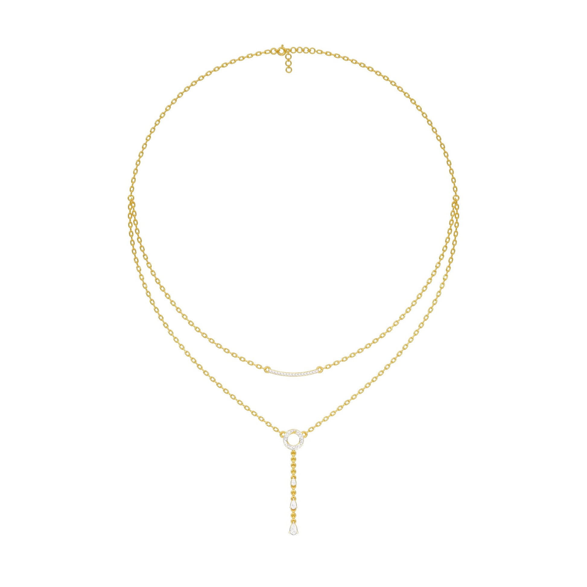 Double Chain Pear Drop Diamond Necklace 18 KT / Yellow Gold