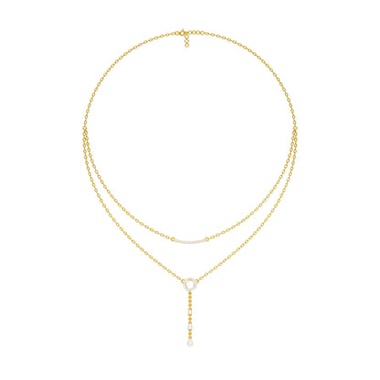 Double Chain Pear Drop Diamond Necklace 18 KT / Yellow Gold